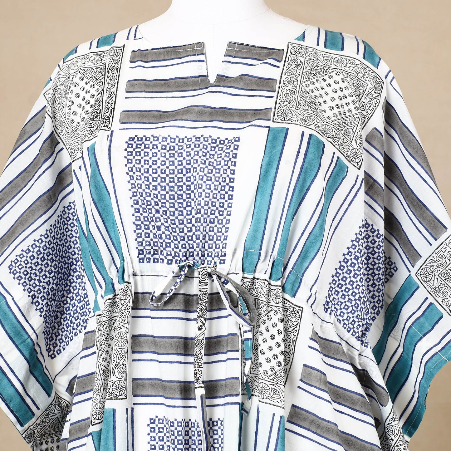  Hand Block Printed Cotton Kaftan with Tie-Up Waist 