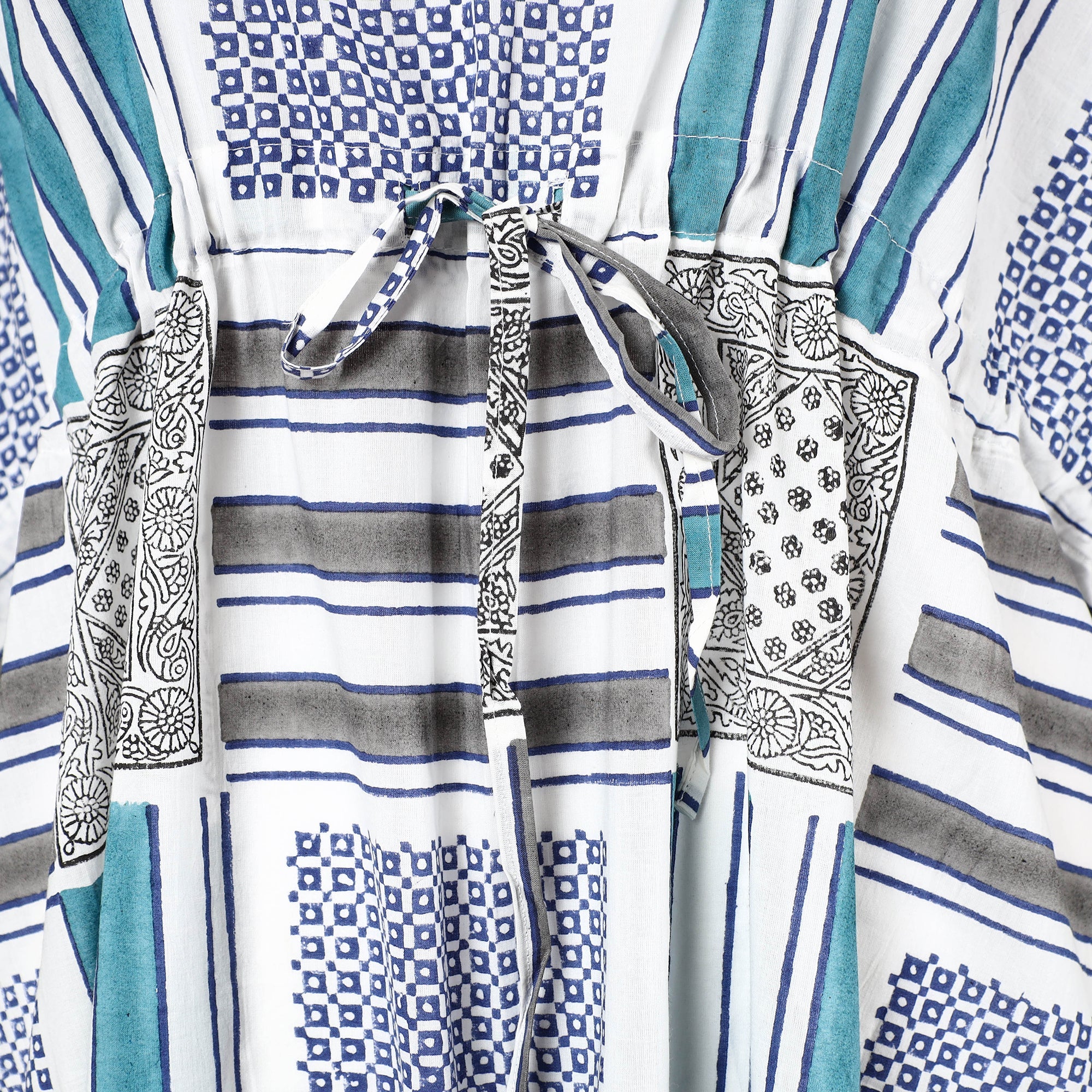  Hand Block Printed Cotton Kaftan with Tie-Up Waist 