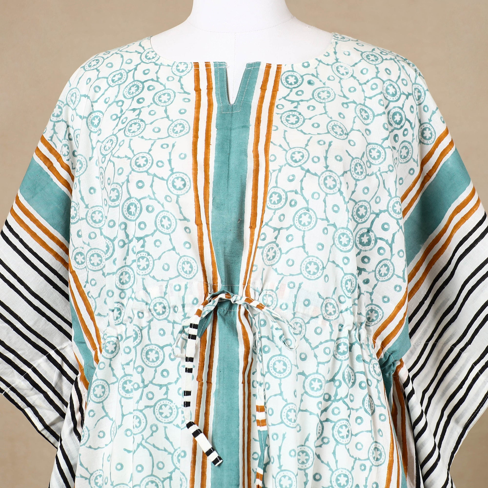  Hand Block Printed Cotton Kaftan with Tie-Up Waist 