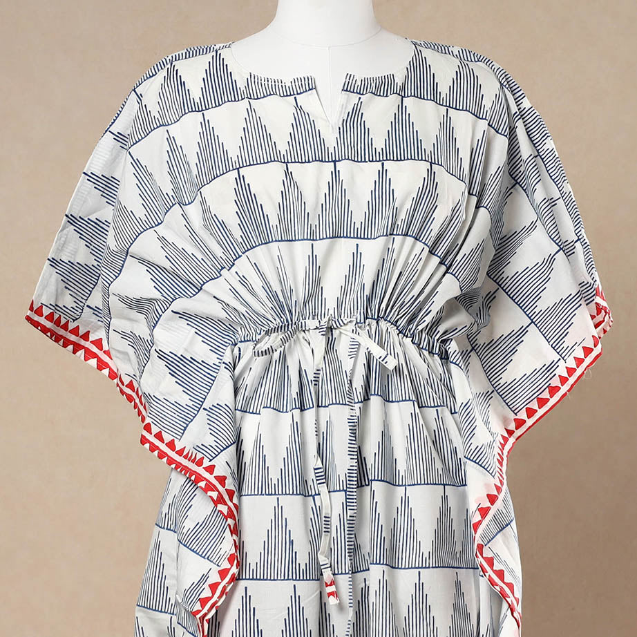 Multicolor - Hand Block Printed Cotton Kaftan with Tie-Up Waist (Long)
