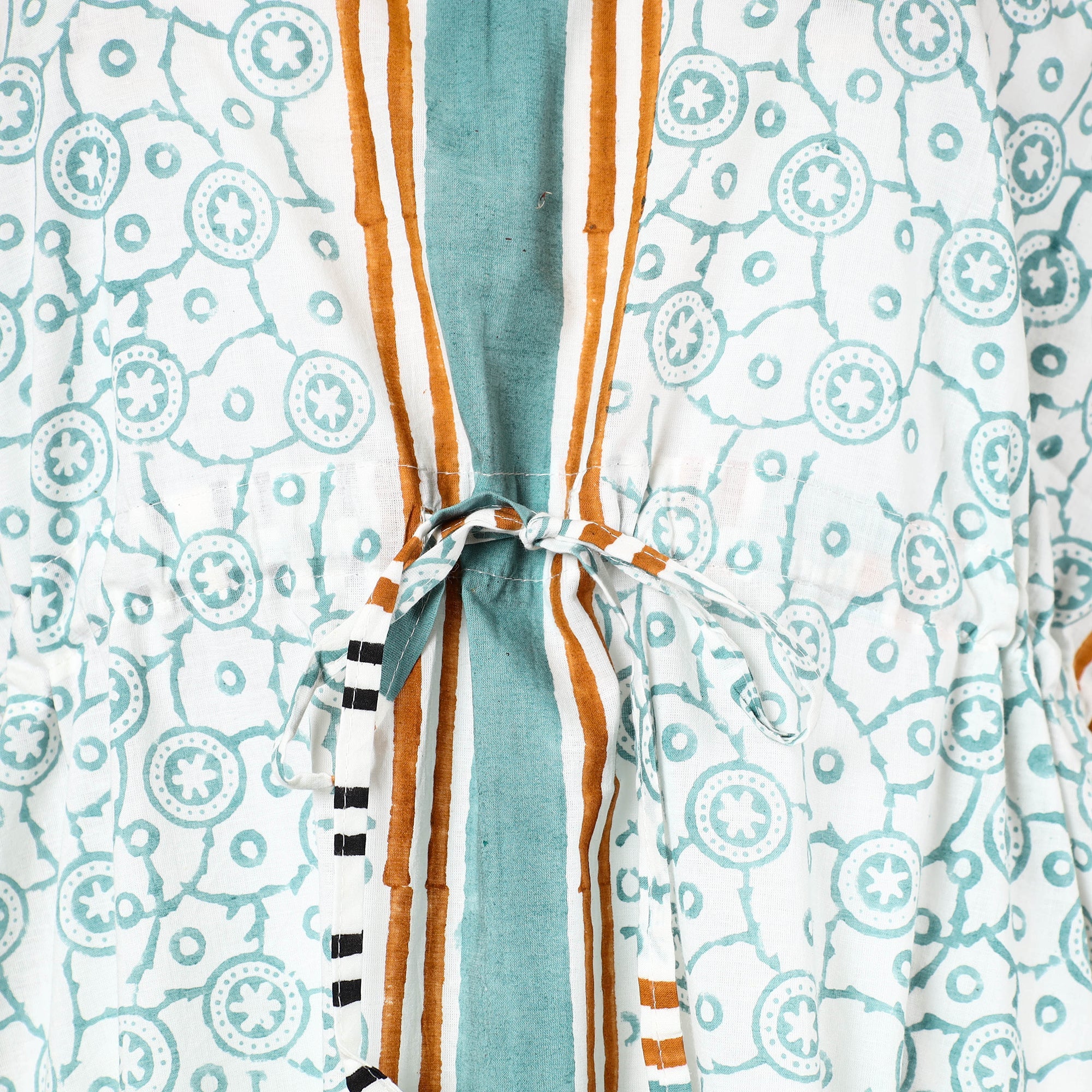  Hand Block Printed Cotton Kaftan with Tie-Up Waist 