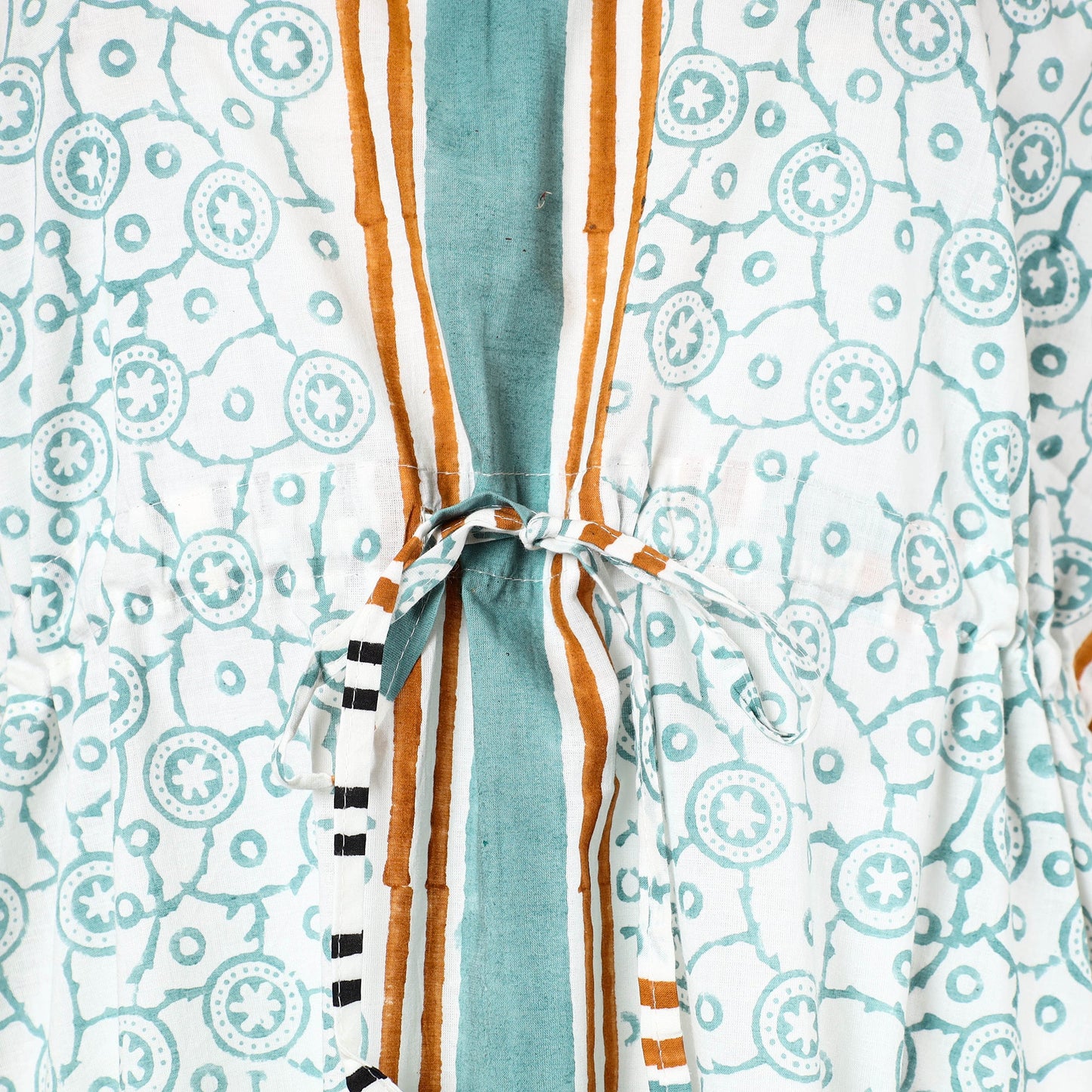  Hand Block Printed Cotton Kaftan with Tie-Up Waist 