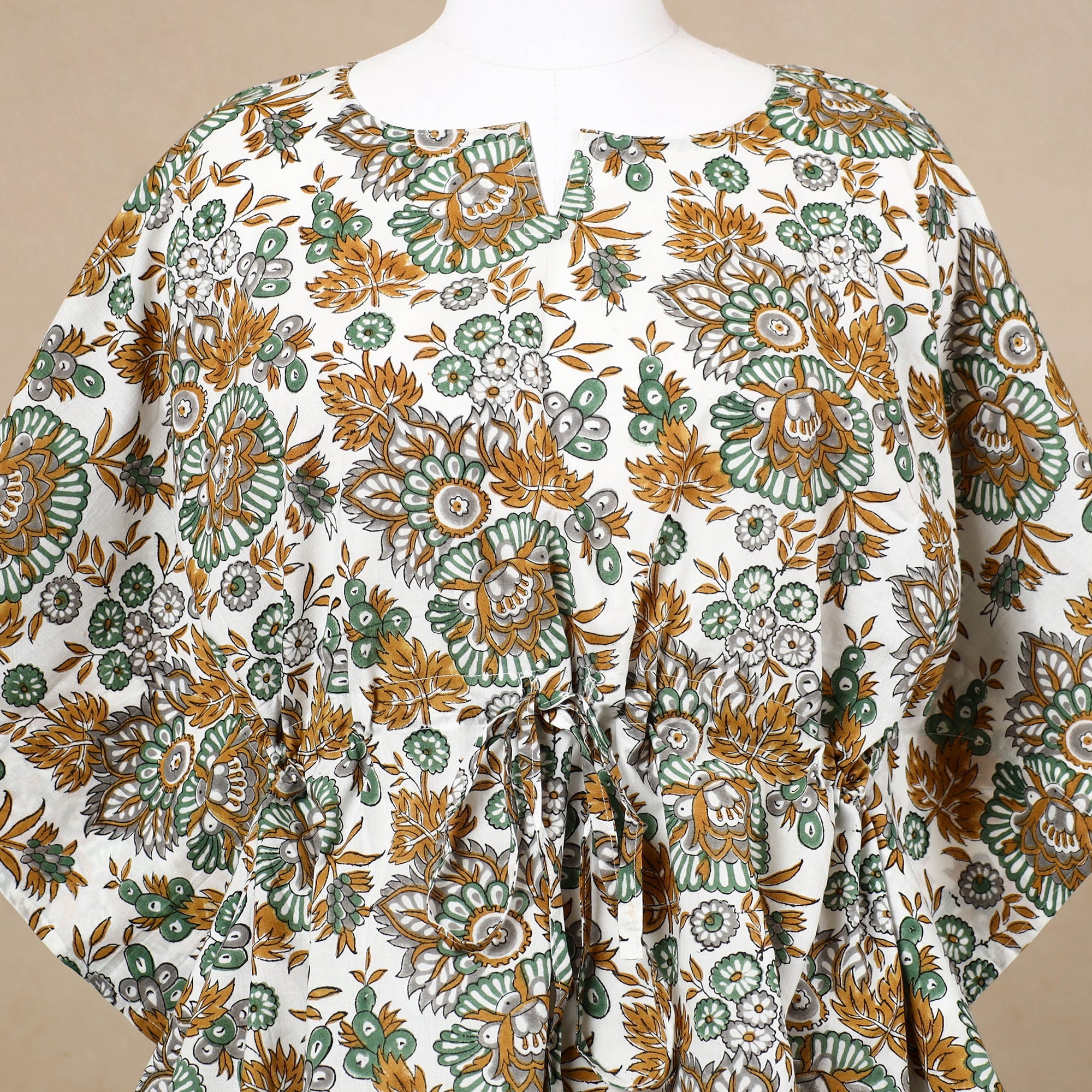 Hand Block Printed Cotton Kaftan with Tie-Up Waist 