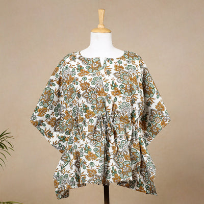  Hand Block Printed Cotton Kaftan with Tie-Up Waist 