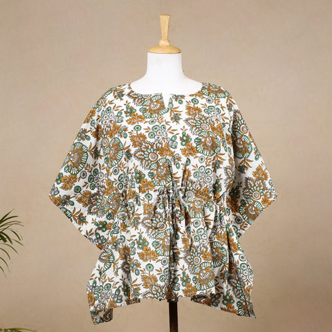  Hand Block Printed Cotton Kaftan with Tie-Up Waist 