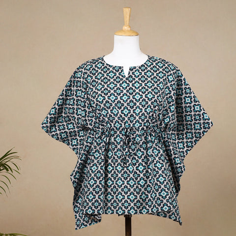  Hand Block Printed Cotton Kaftan with Tie-Up Waist l iTokri.com