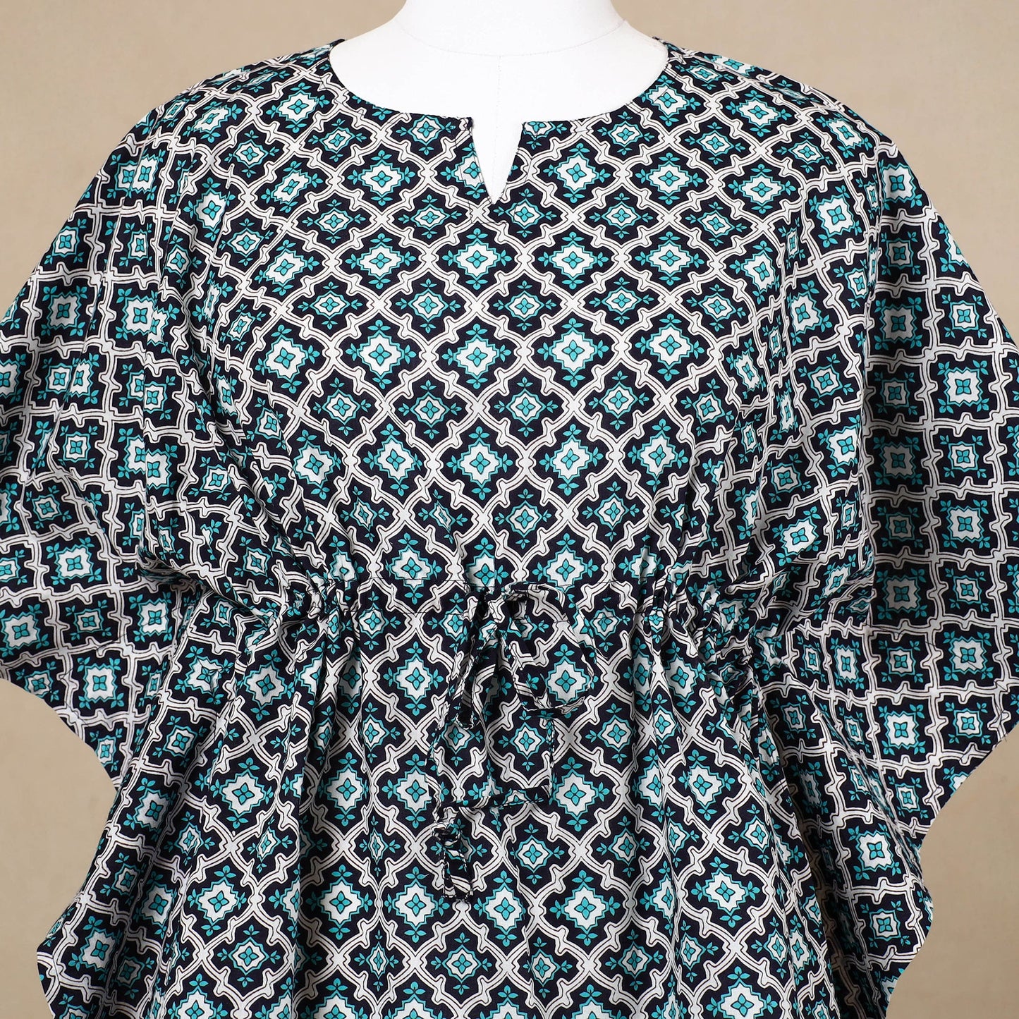  Hand Block Printed Cotton Kaftan with Tie-Up Waist l iTokri.com