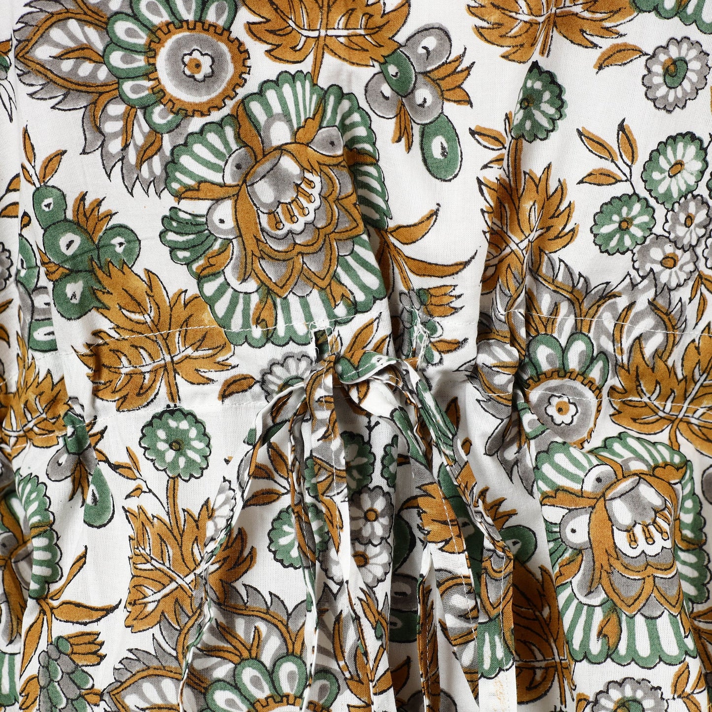  Hand Block Printed Cotton Kaftan with Tie-Up Waist 