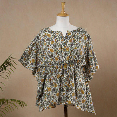  Hand Block Printed Cotton Kaftan with Tie-Up Waist 