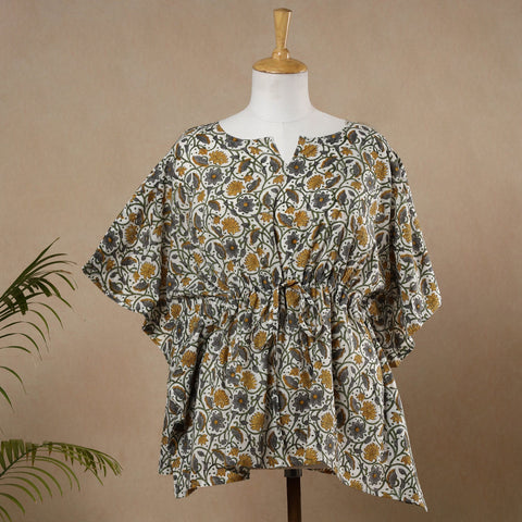  Hand Block Printed Cotton Kaftan with Tie-Up Waist 