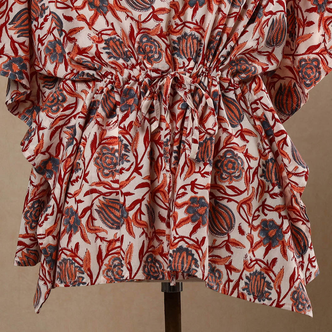  Hand Block Printed Cotton Kaftan with Tie-Up Waist 