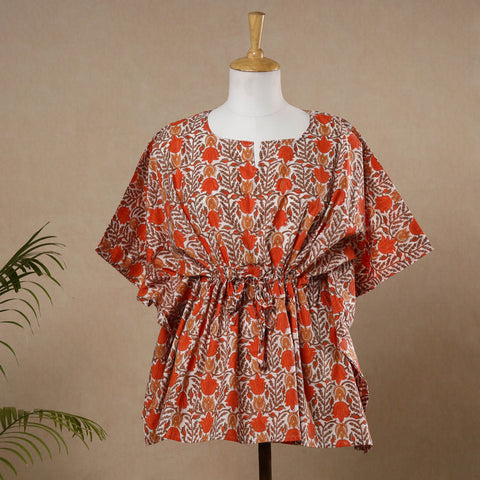  Hand Block Printed Cotton Kaftan with Tie-Up Waist 