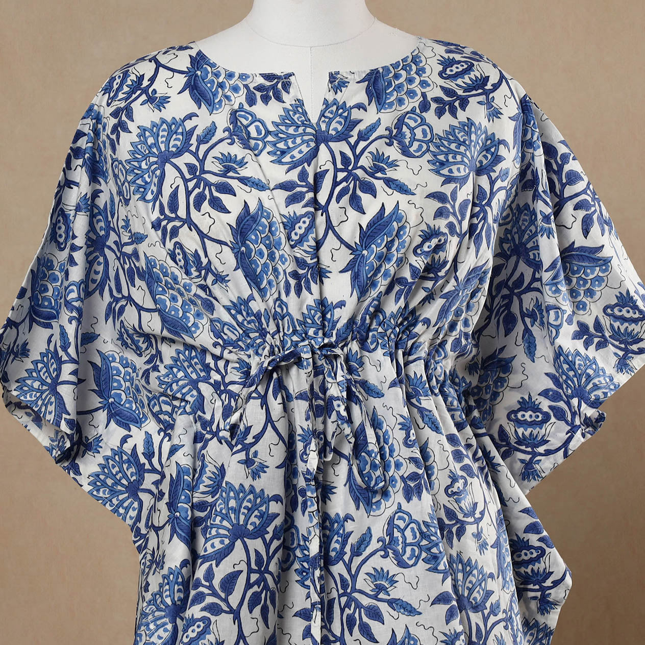  Hand Block Printed Cotton Kaftan with Tie-Up Waist l iTokri.com