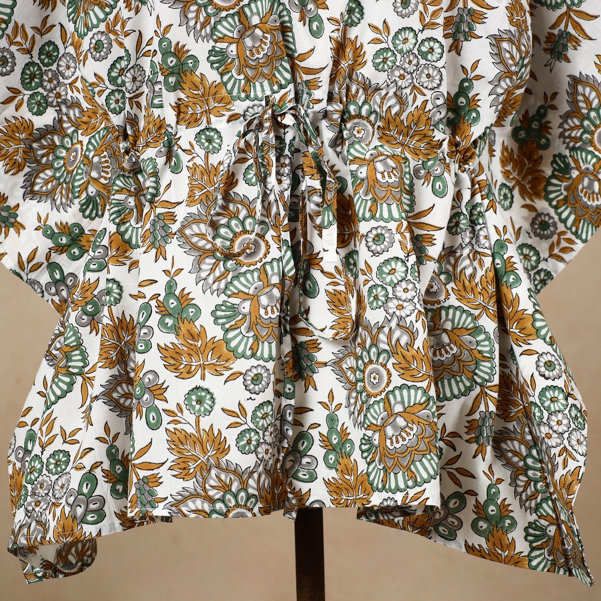  Hand Block Printed Cotton Kaftan with Tie-Up Waist 