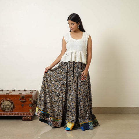 Multicolor - hand printed cotton long bagru skirt 03