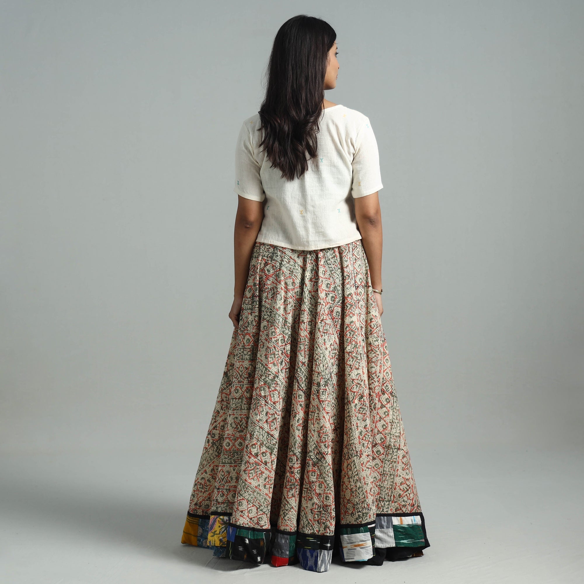 Multicolor - hand printed cotton long kalamkari skirt 03
