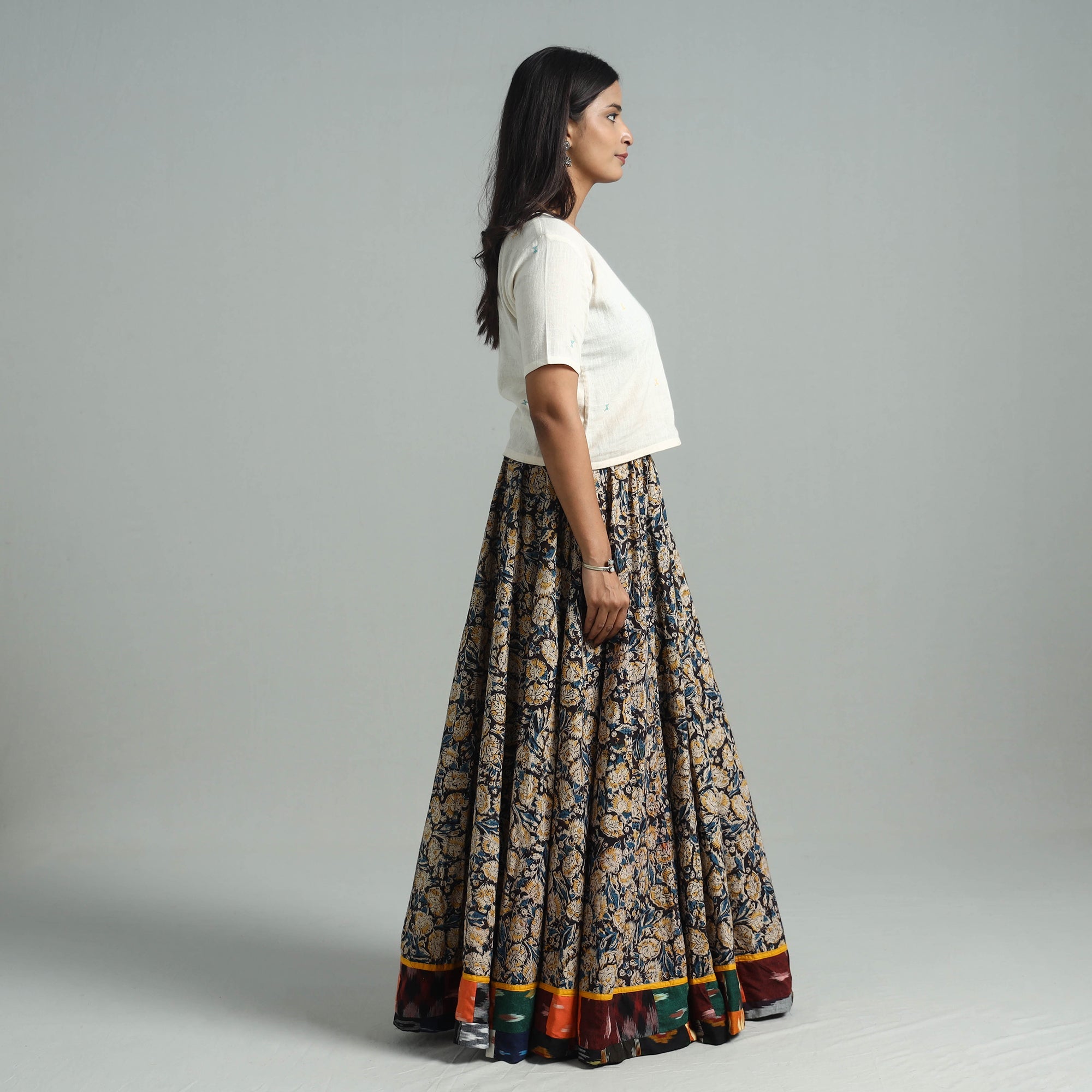 Multicolor - hand printed cotton long kalamkari skirt 13