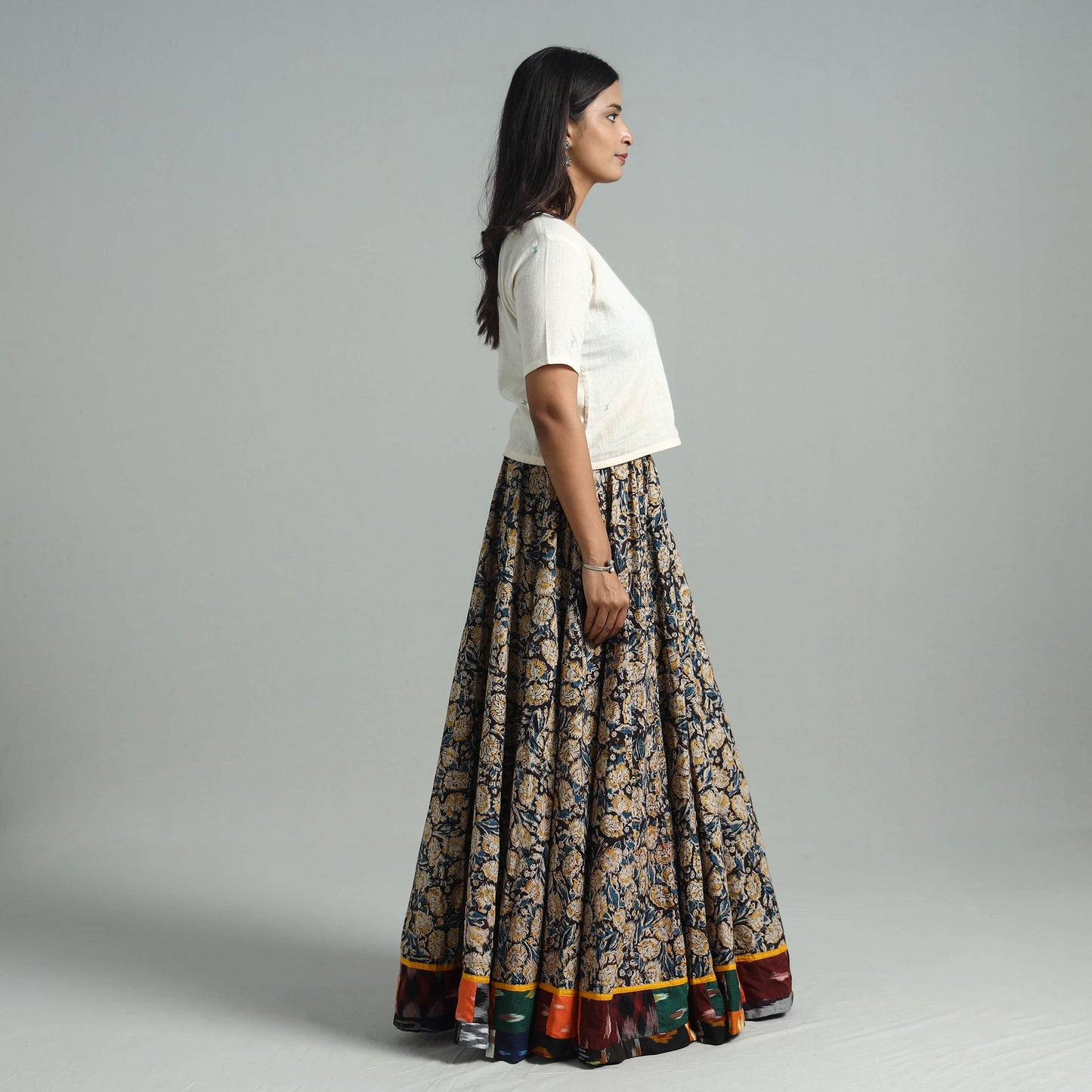 Multicolor - hand printed cotton long kalamkari skirt 13