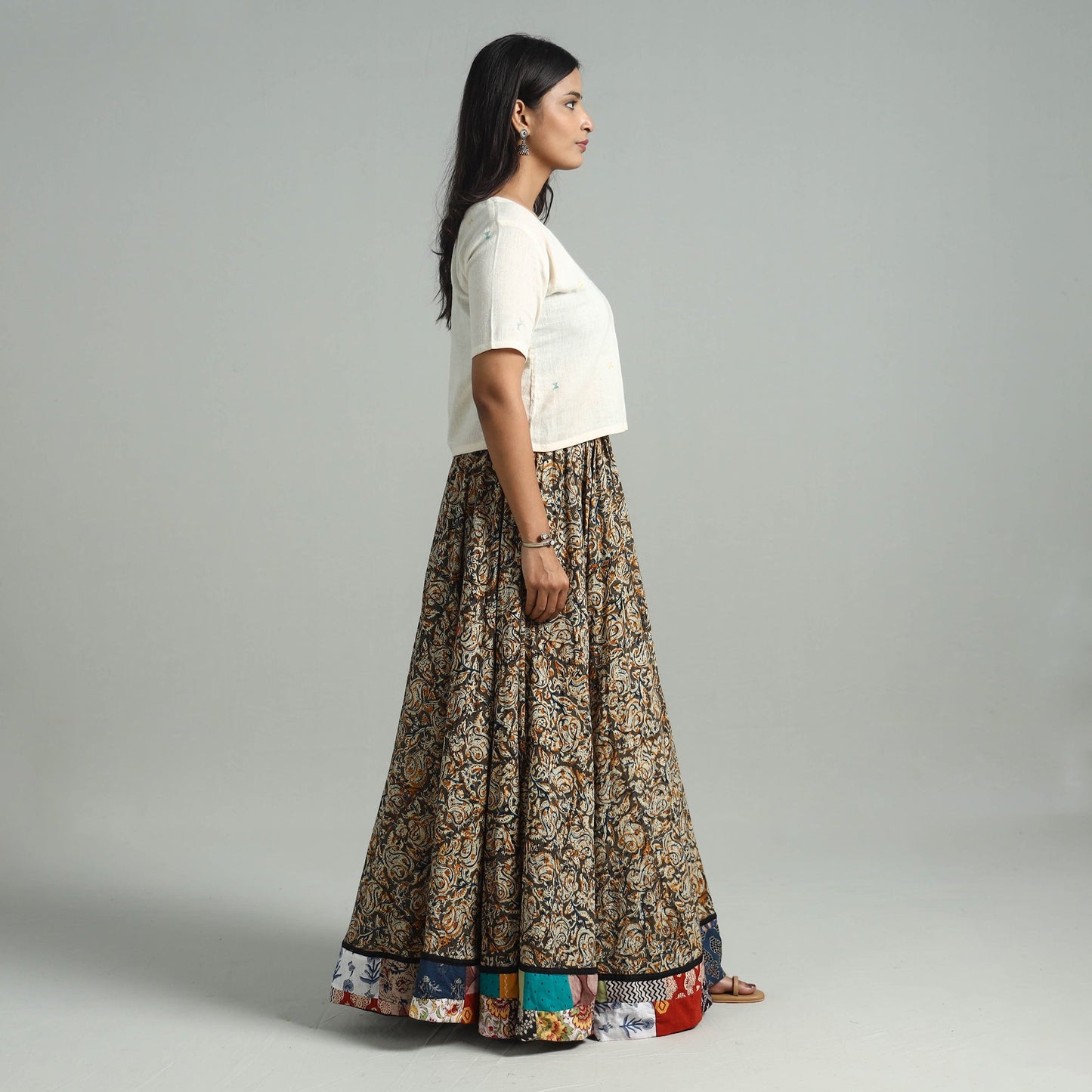 Multicolor - hand printed cotton long kalamkari skirt 17