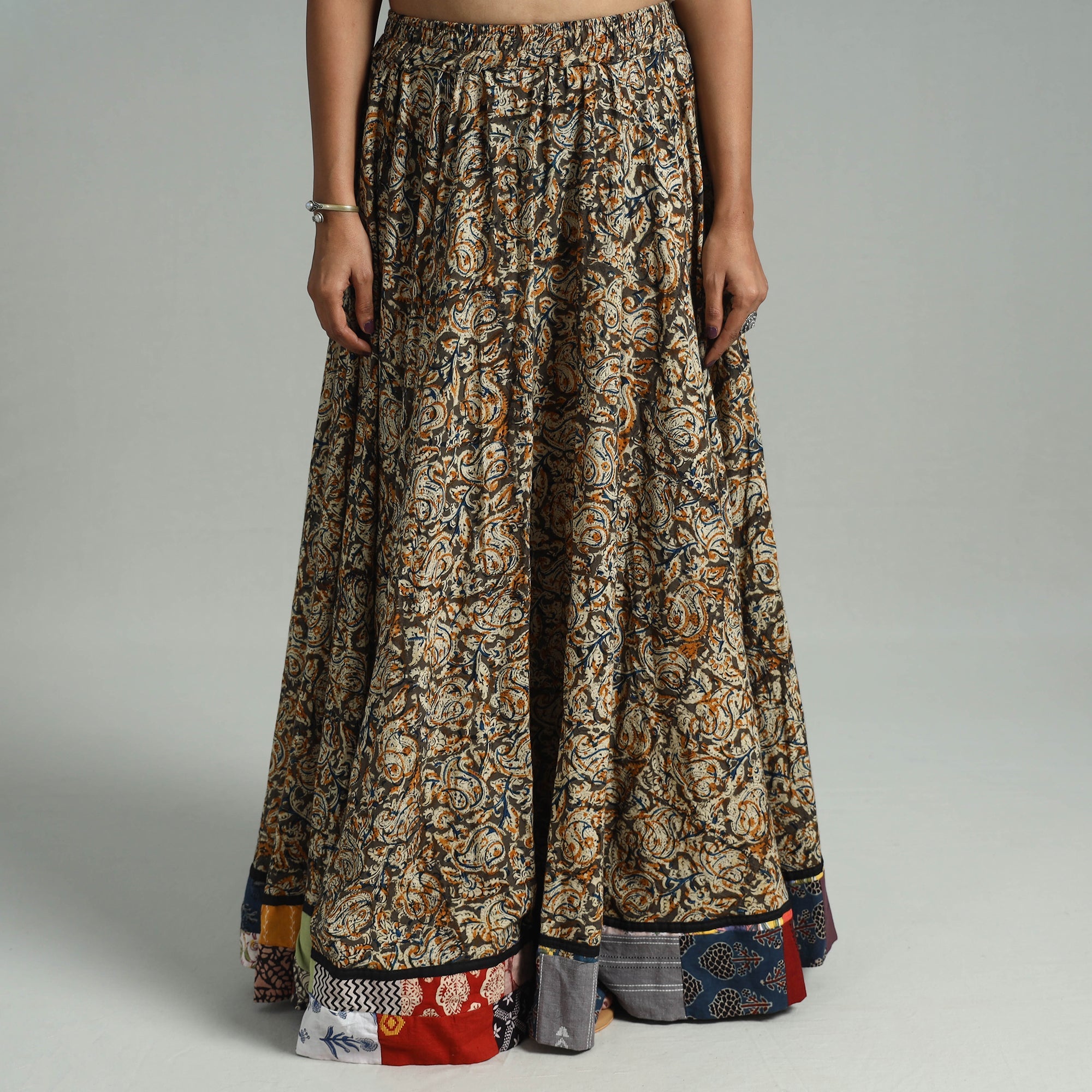 Multicolor - hand printed cotton long kalamkari skirt 17