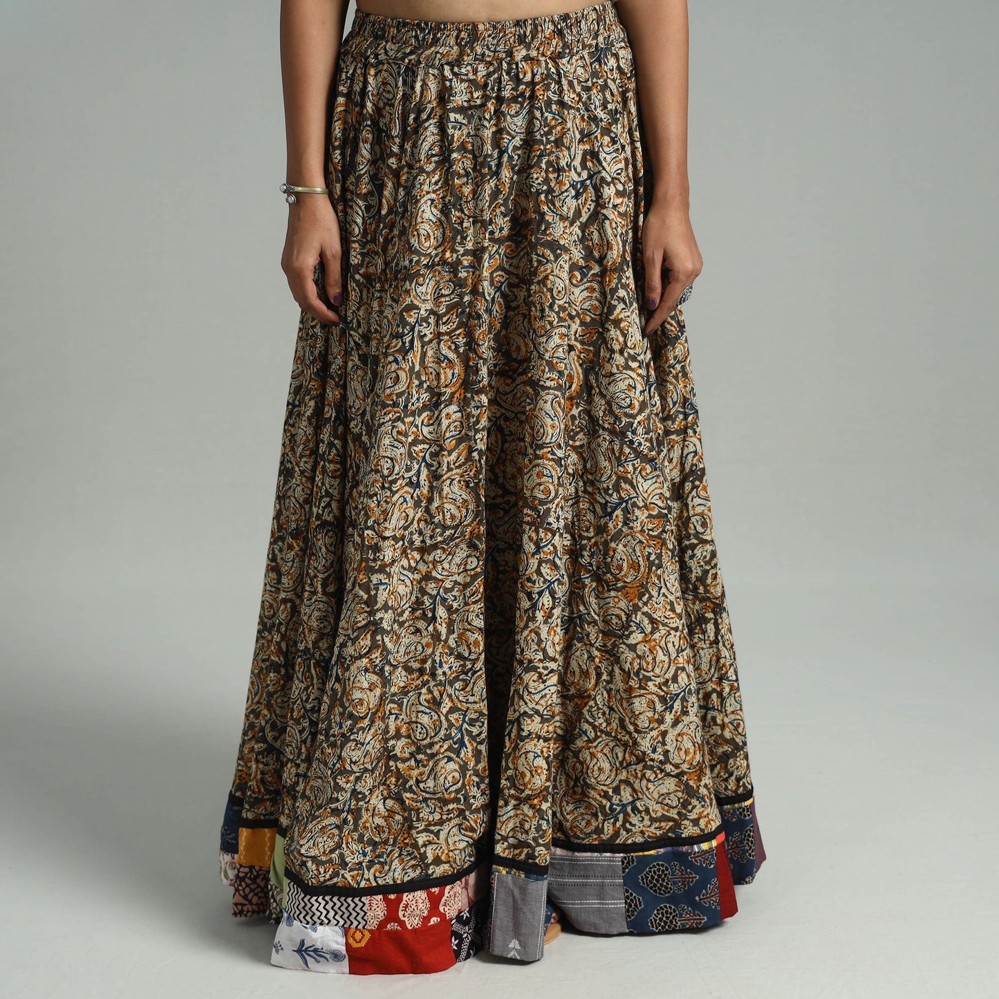 Multicolor - hand printed cotton long kalamkari skirt 17