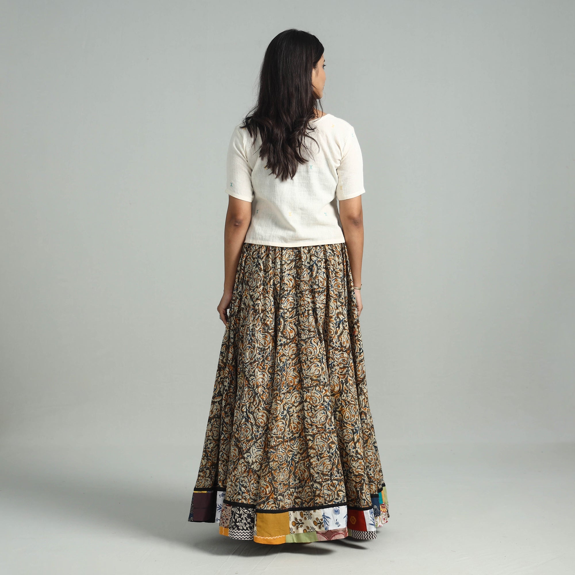 Multicolor - hand printed cotton long kalamkari skirt 17