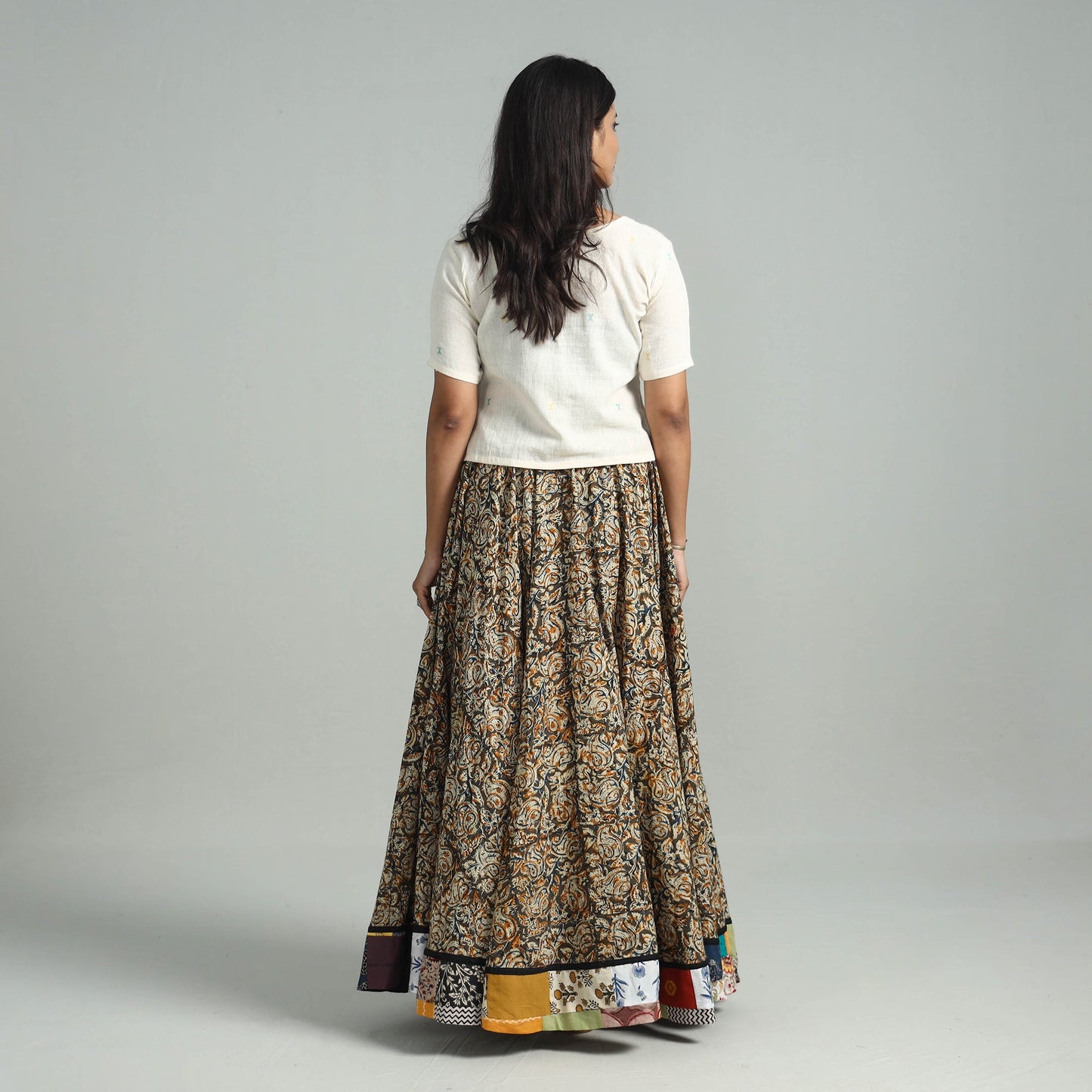 Multicolor - hand printed cotton long kalamkari skirt 17