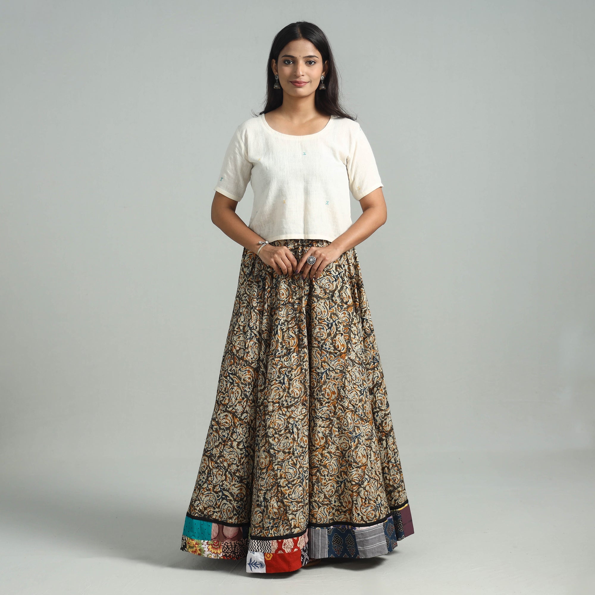Multicolor - hand printed cotton long kalamkari skirt 17