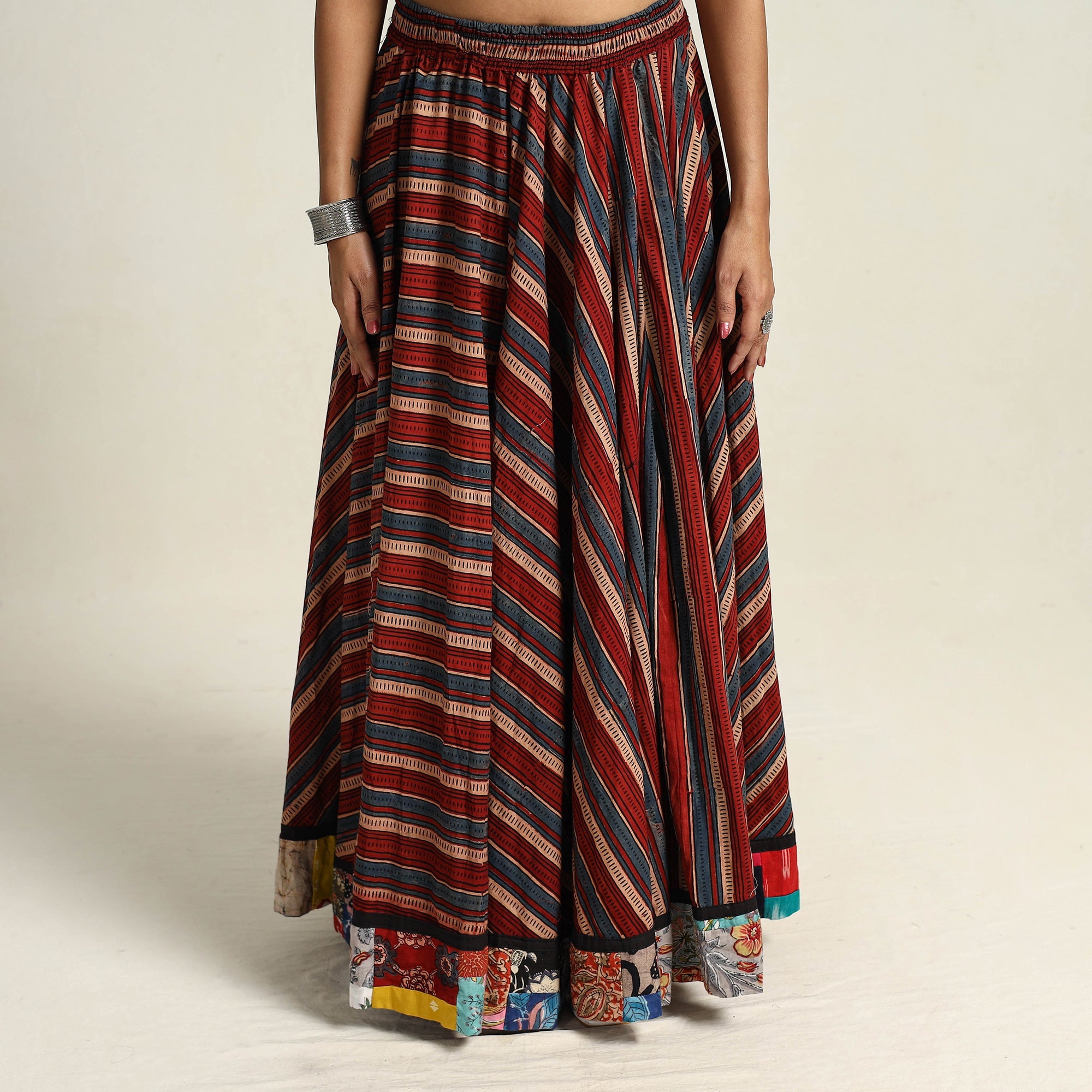 Multicolor - hand printed cotton long skirt 07 - handcrafted