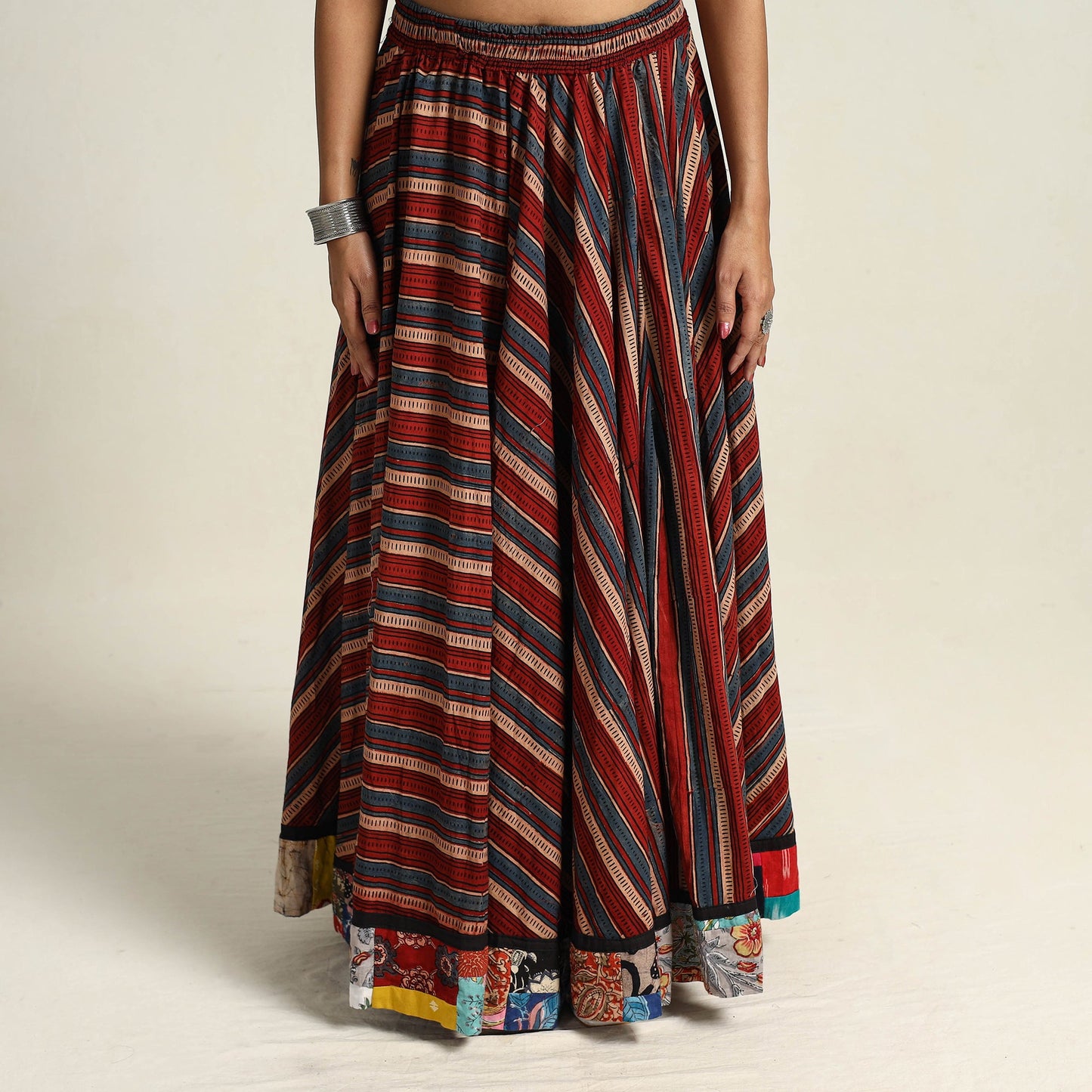 Multicolor - hand printed cotton long skirt 07 - handcrafted
