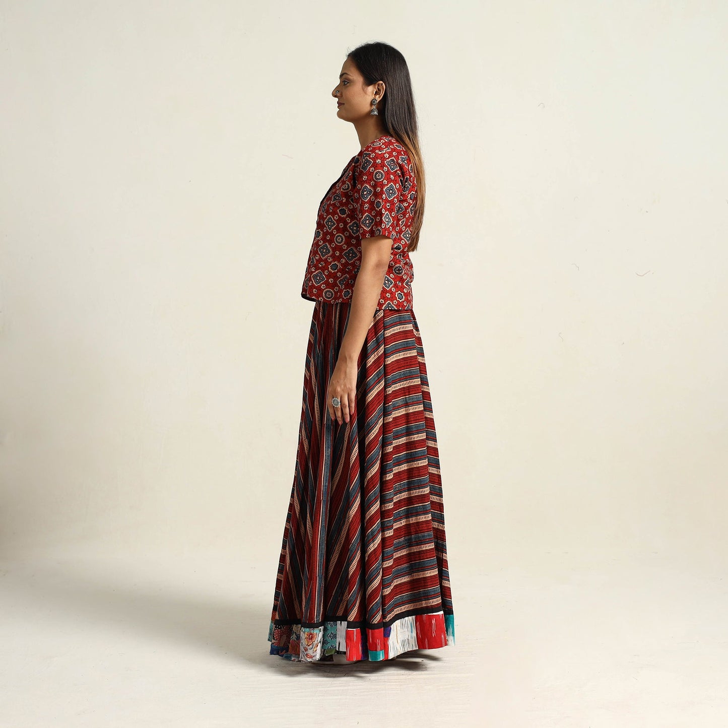 Multicolor - hand printed cotton long skirt 07 - handcrafted