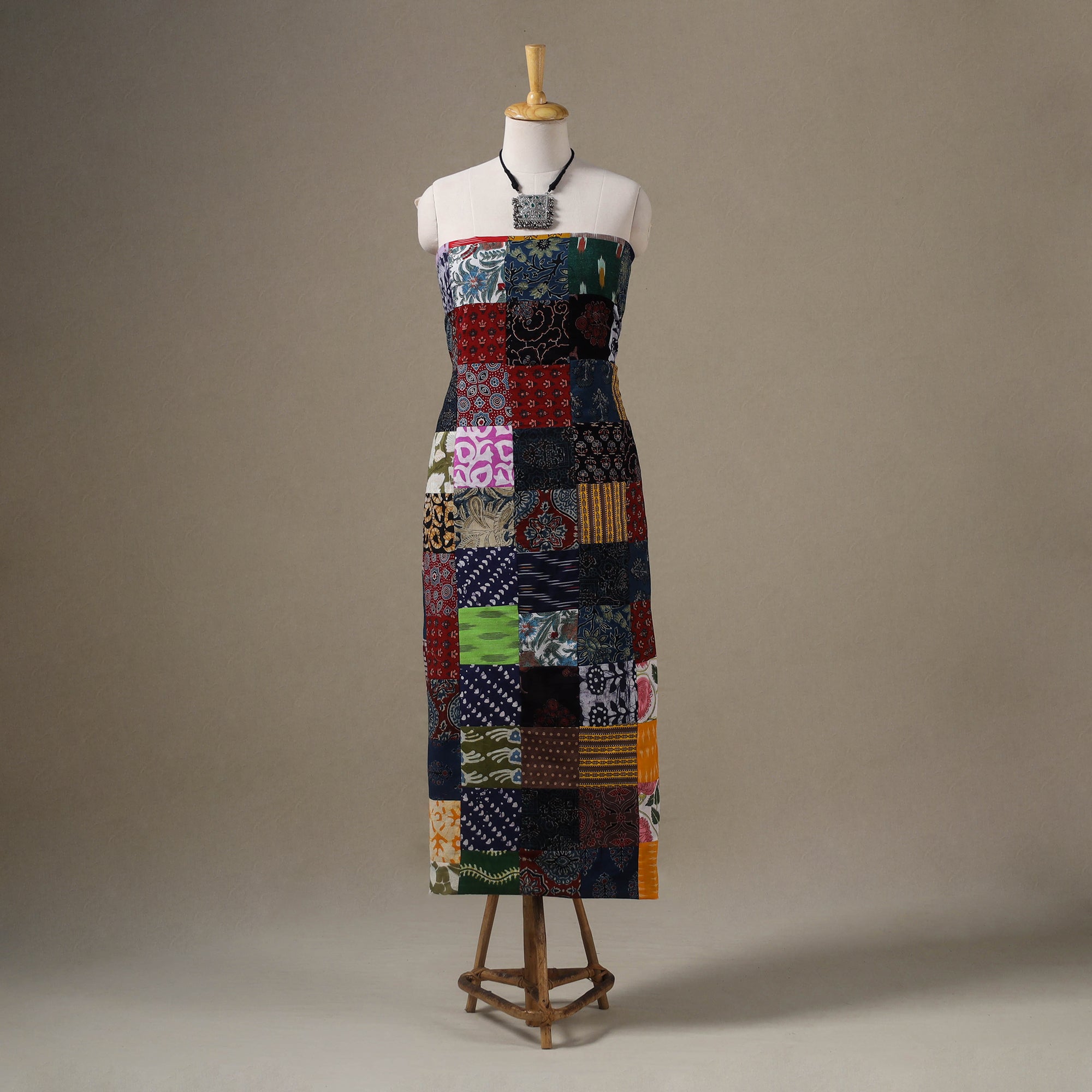 Multicolour Hand-Stitched Mosaic Cotton Kurta Material