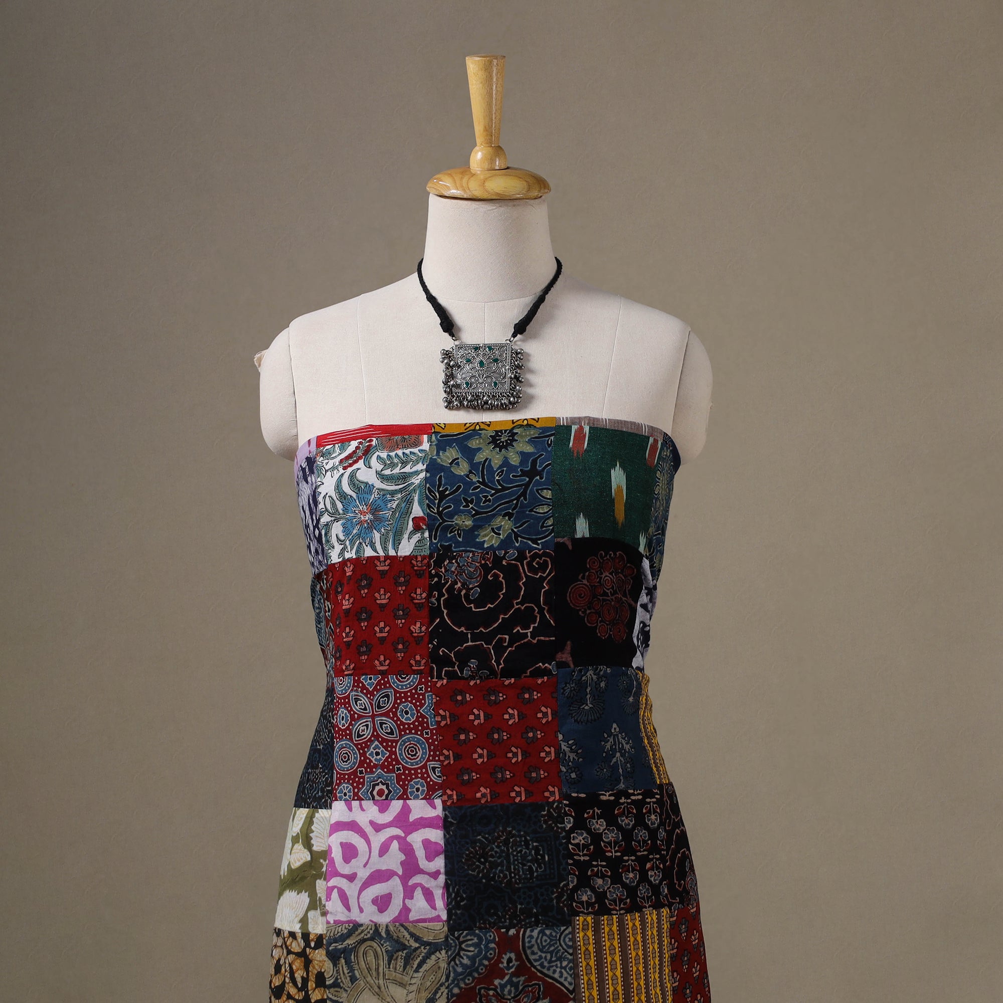 Multicolour Hand-Stitched Mosaic Cotton Kurta Material