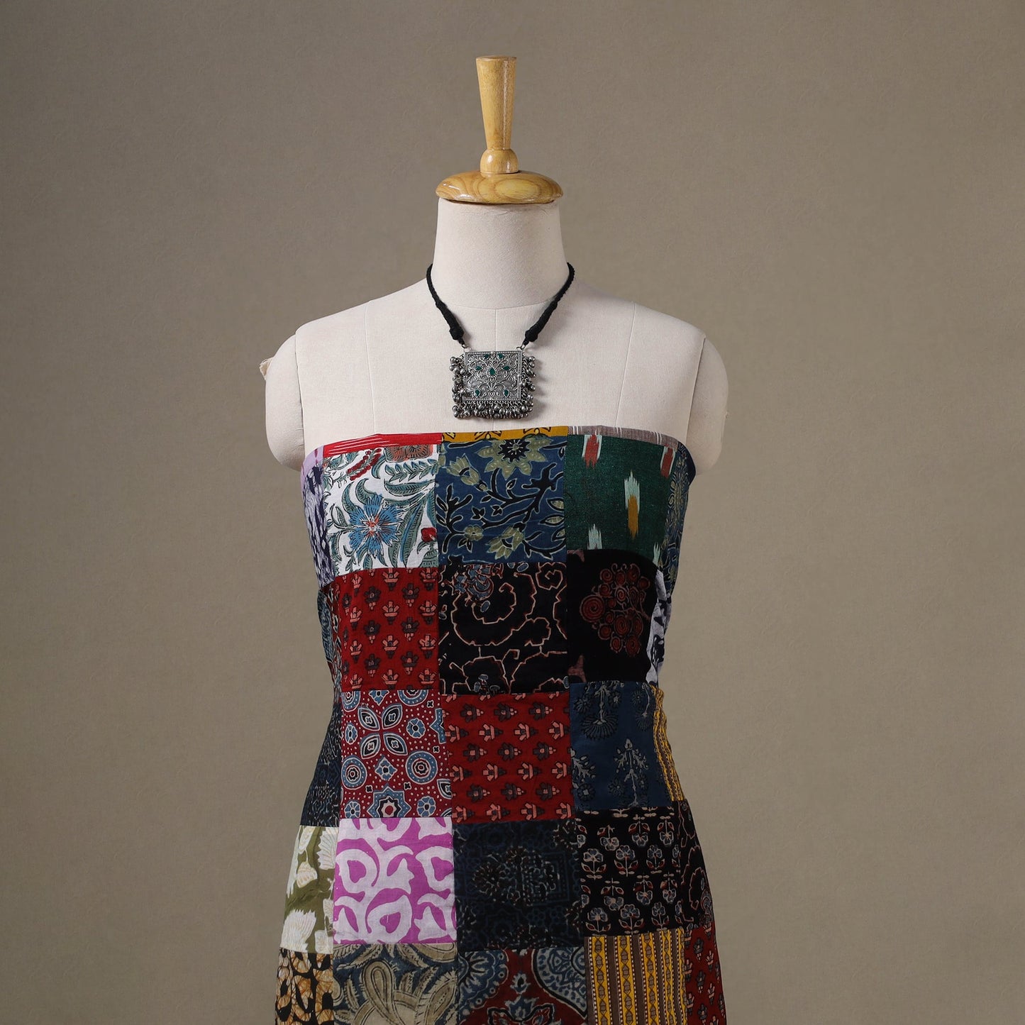 Multicolour Hand-Stitched Mosaic Cotton Kurta Material