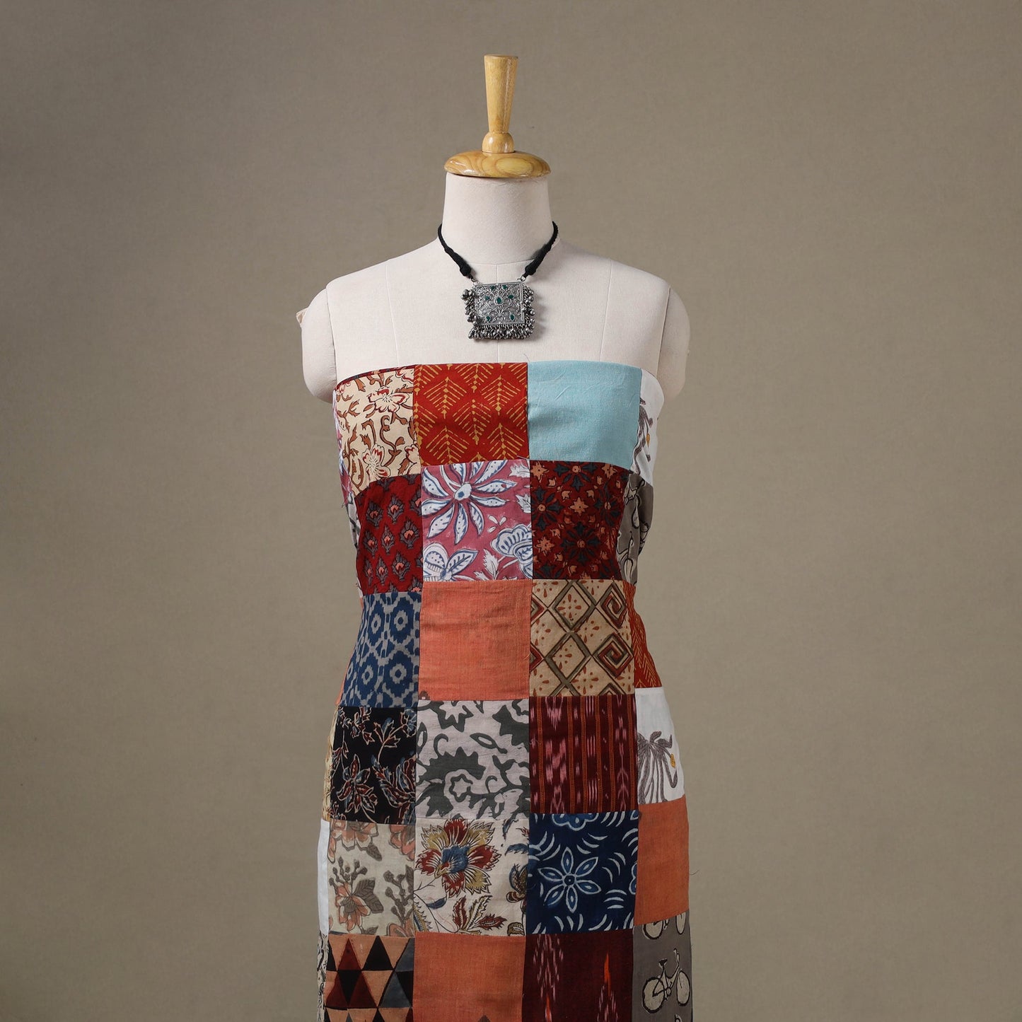 Multicolour Hand-Stitched Mosaic Cotton Kurta Material