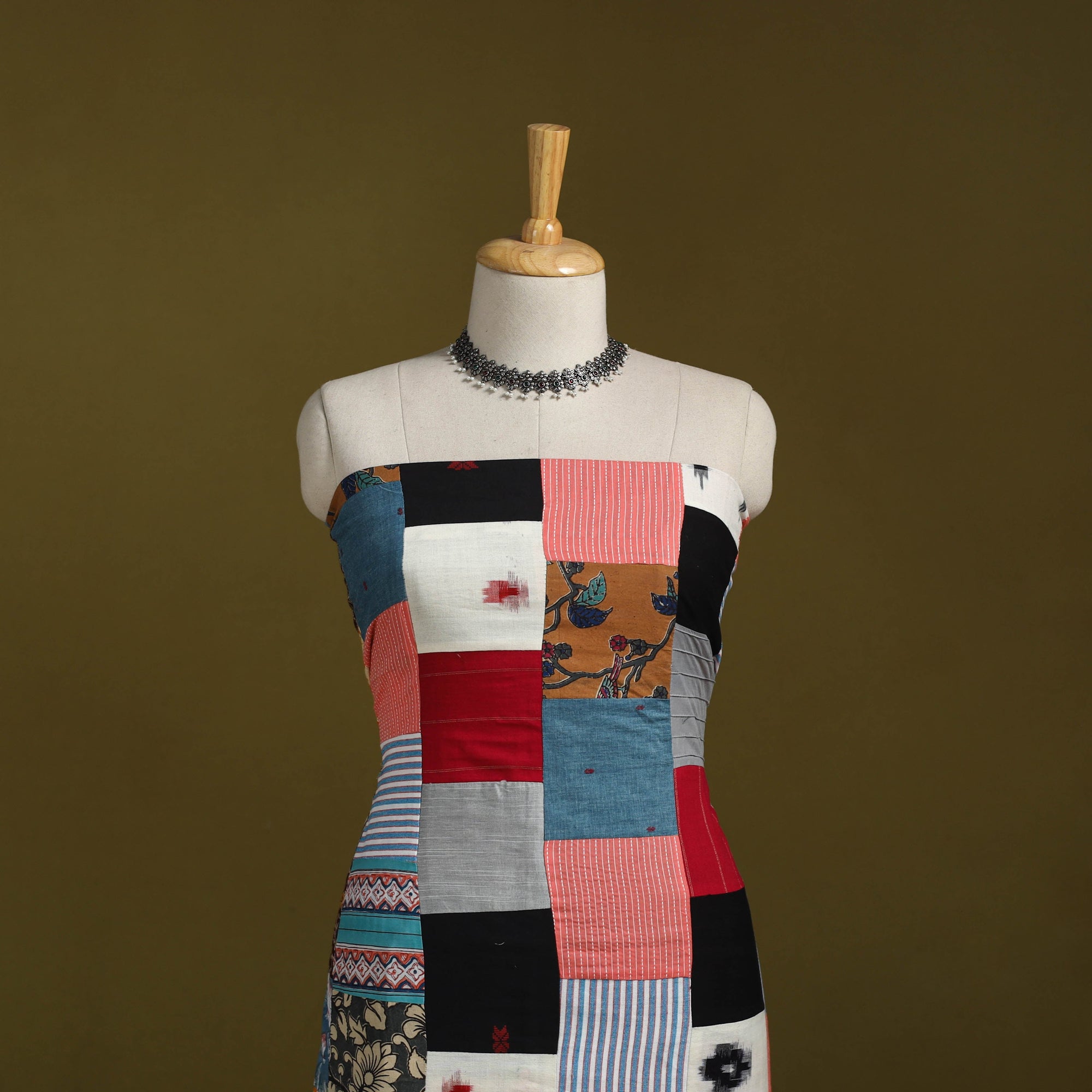 Hand-stitched mosaic cotton unstitched kurta material