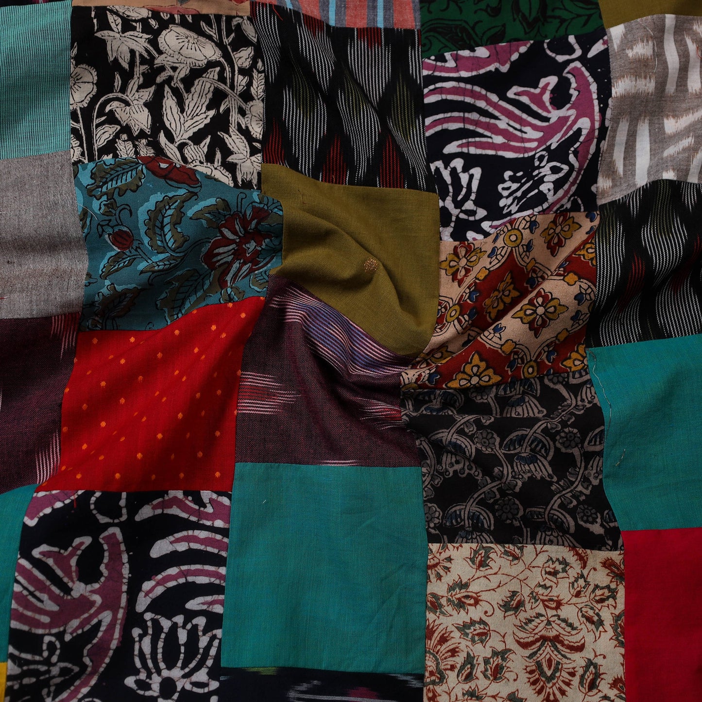 Multicolour Hand-Stitched Mosaic Cotton Kurta Material