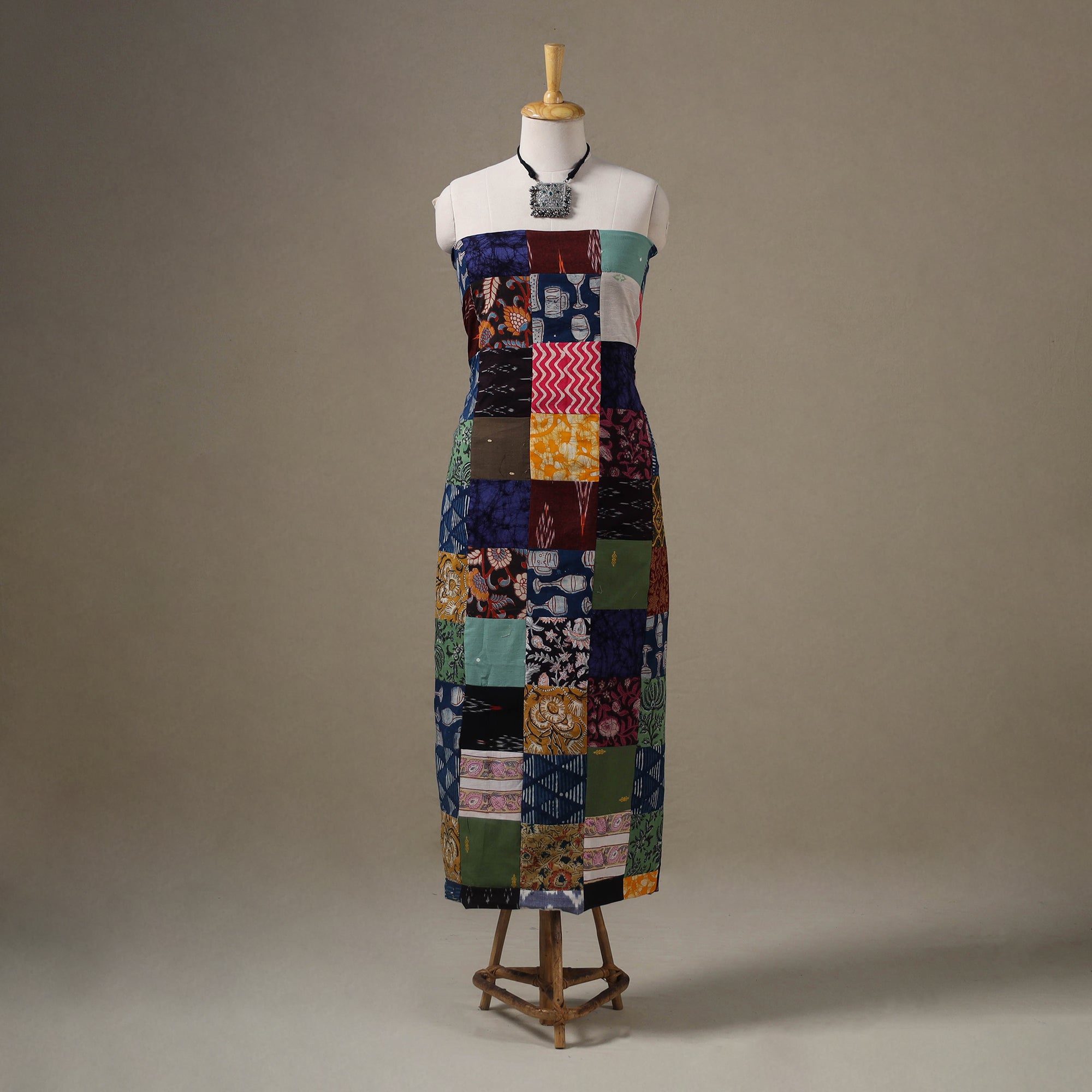 Multicolour Hand-Stitched Mosaic Cotton Kurta Material