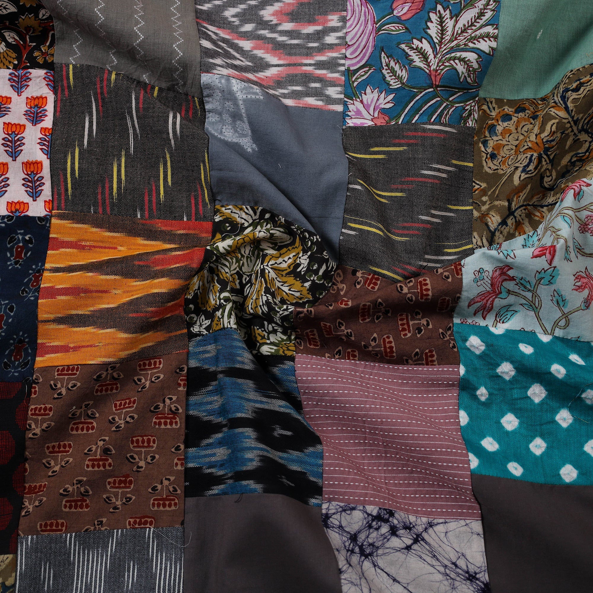 Multicolour Hand-Stitched Mosaic Cotton Kurta Material