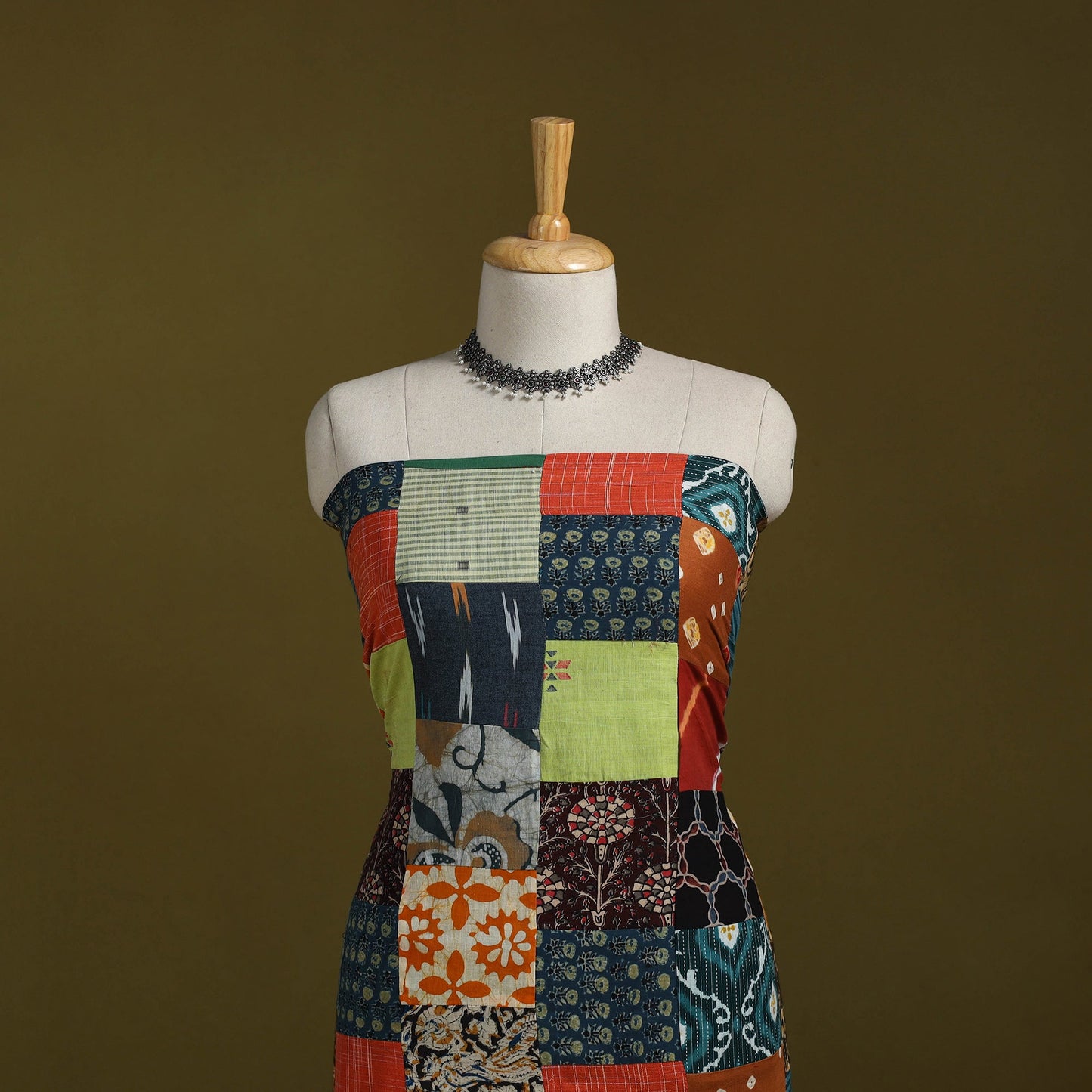 Hand-stitched mosaic cotton unstitched kurta material