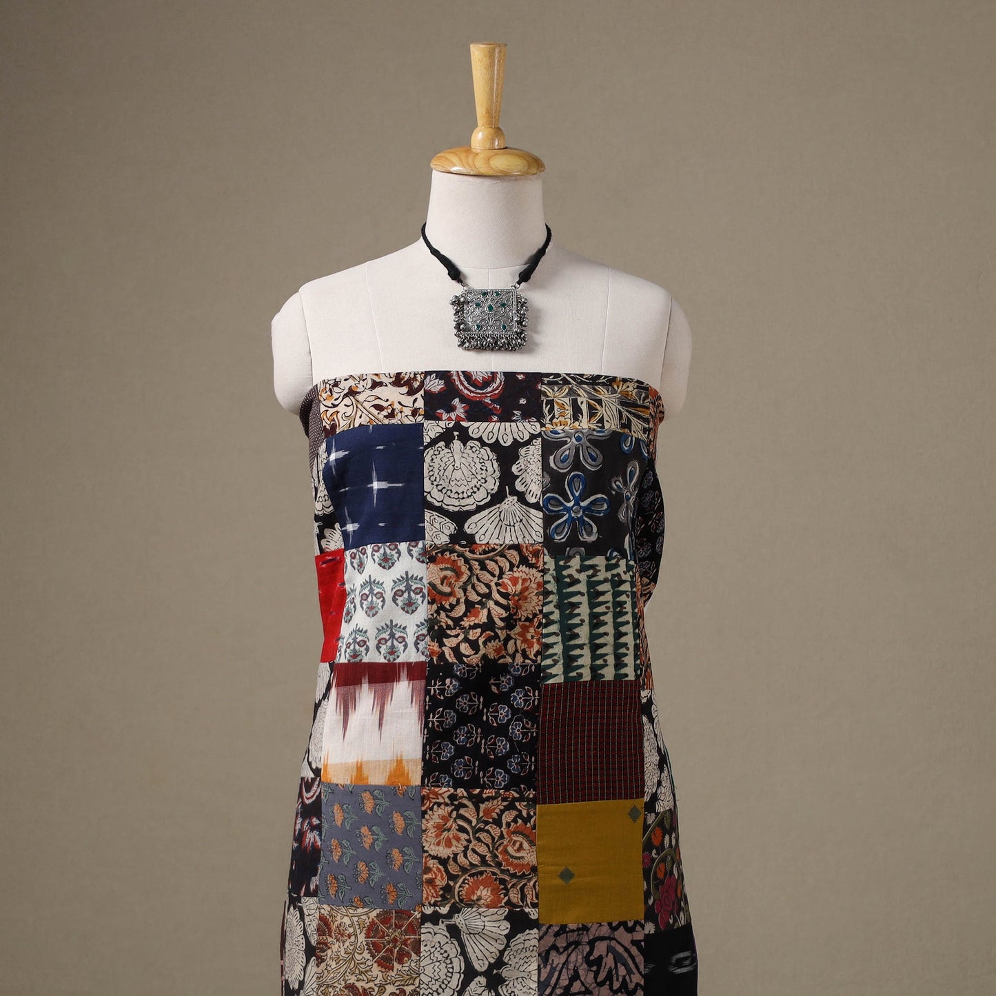 Multicolour Hand-Stitched Mosaic Cotton Kurta Material