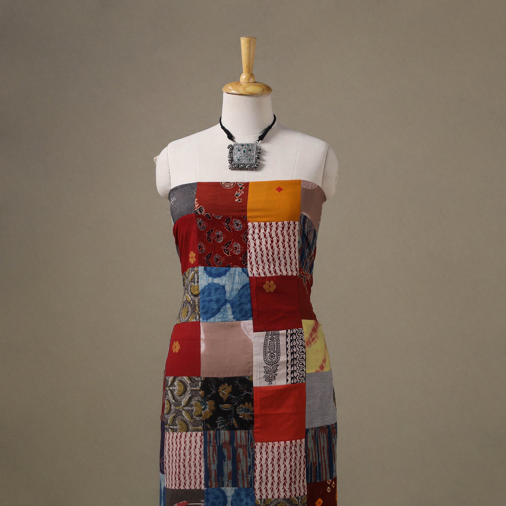 Multicolor - hand-stitched mosaic cotton unstitched kurta