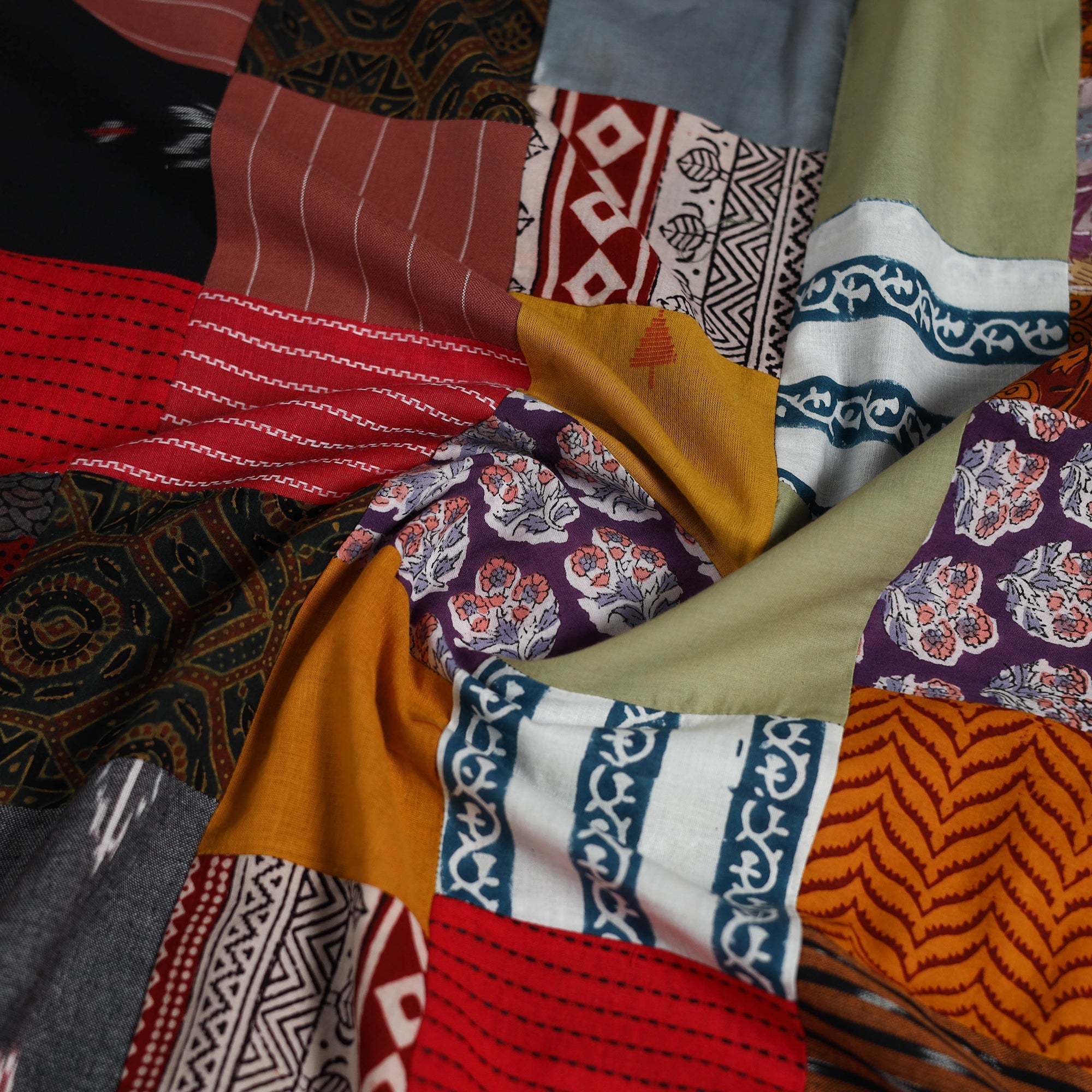 Hand-stitched mosaic cotton unstitched kurta material