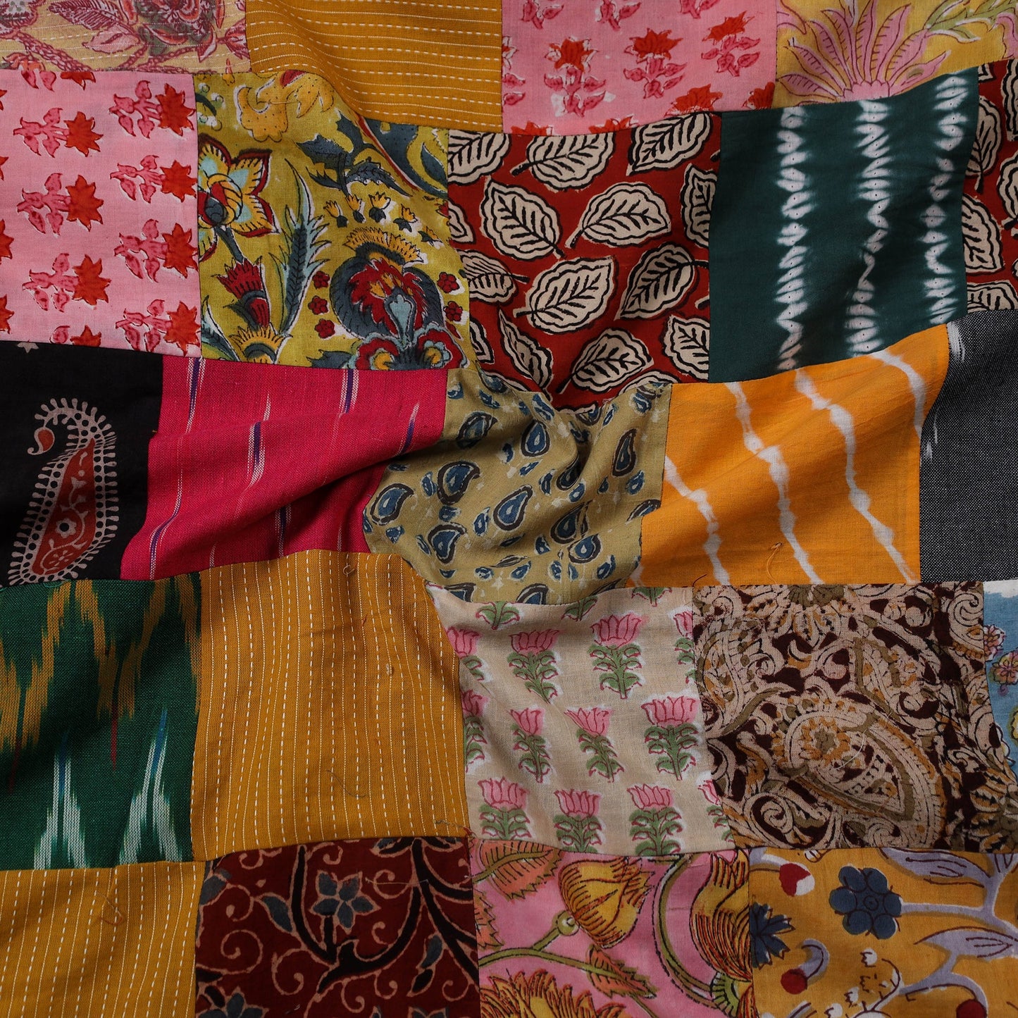 Multicolour Hand-Stitched Mosaic Cotton Kurta Material