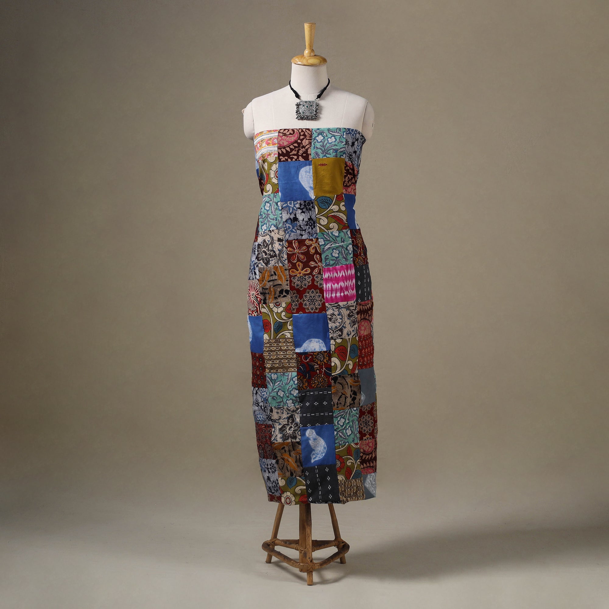 Multicolor - hand-stitched mosaic cotton unstitched kurta