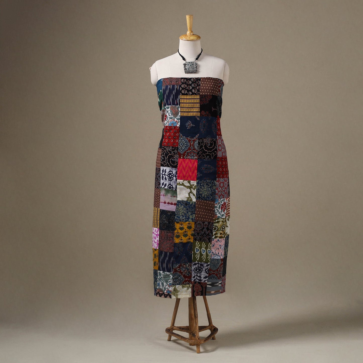 Multicolour Hand-Stitched Mosaic Cotton Kurta Material