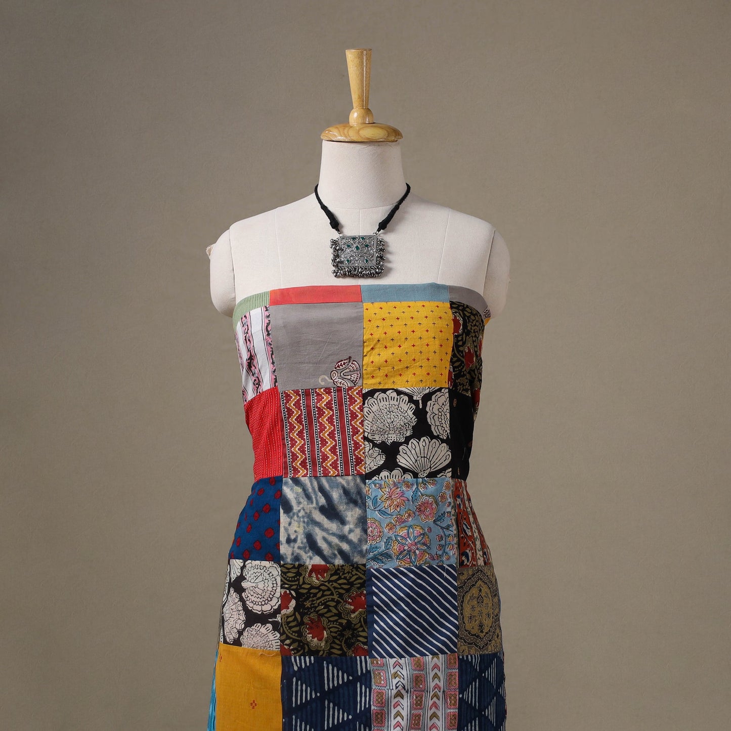 Multicolour Hand-Stitched Mosaic Cotton Kurta Material