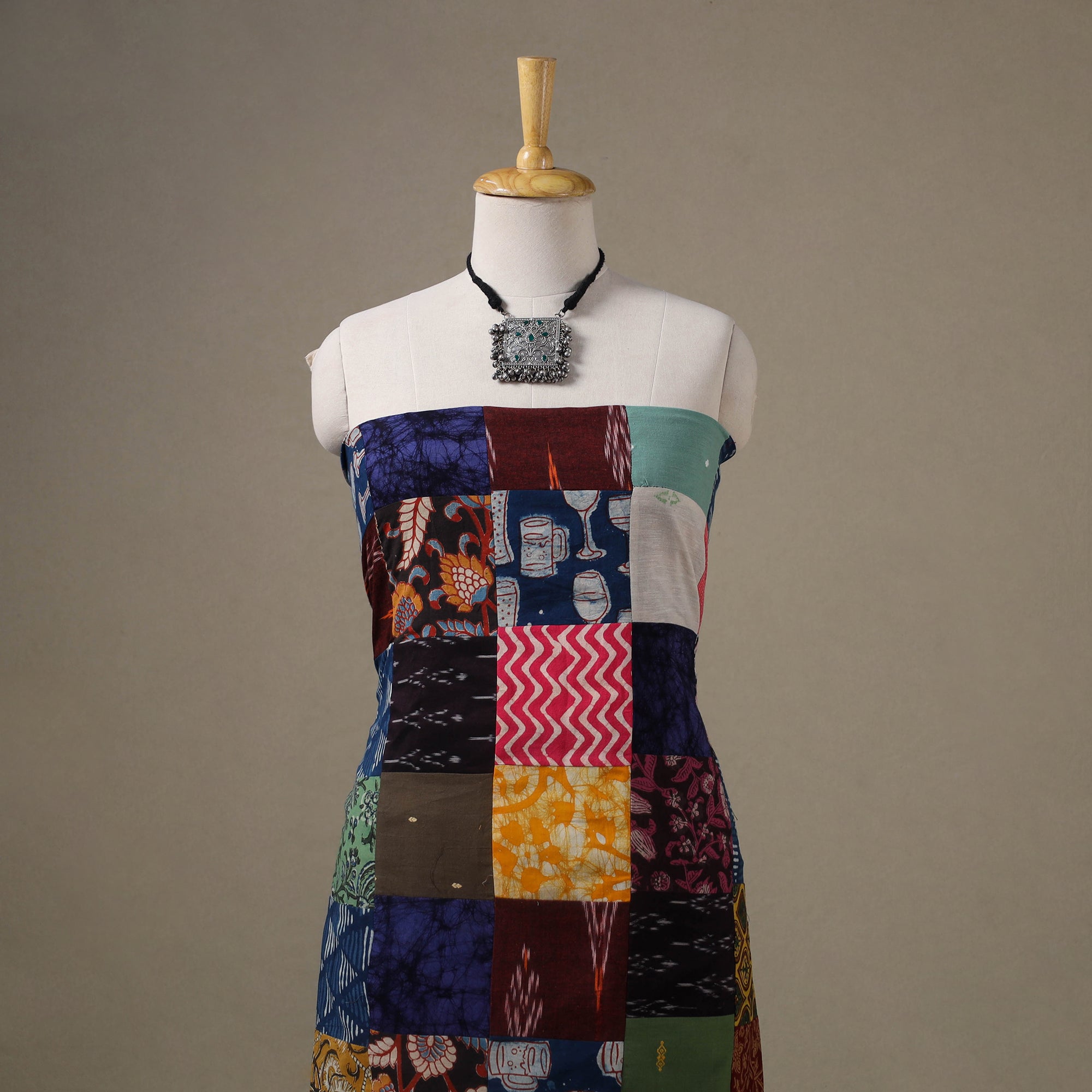 Multicolour Hand-Stitched Mosaic Cotton Kurta Material