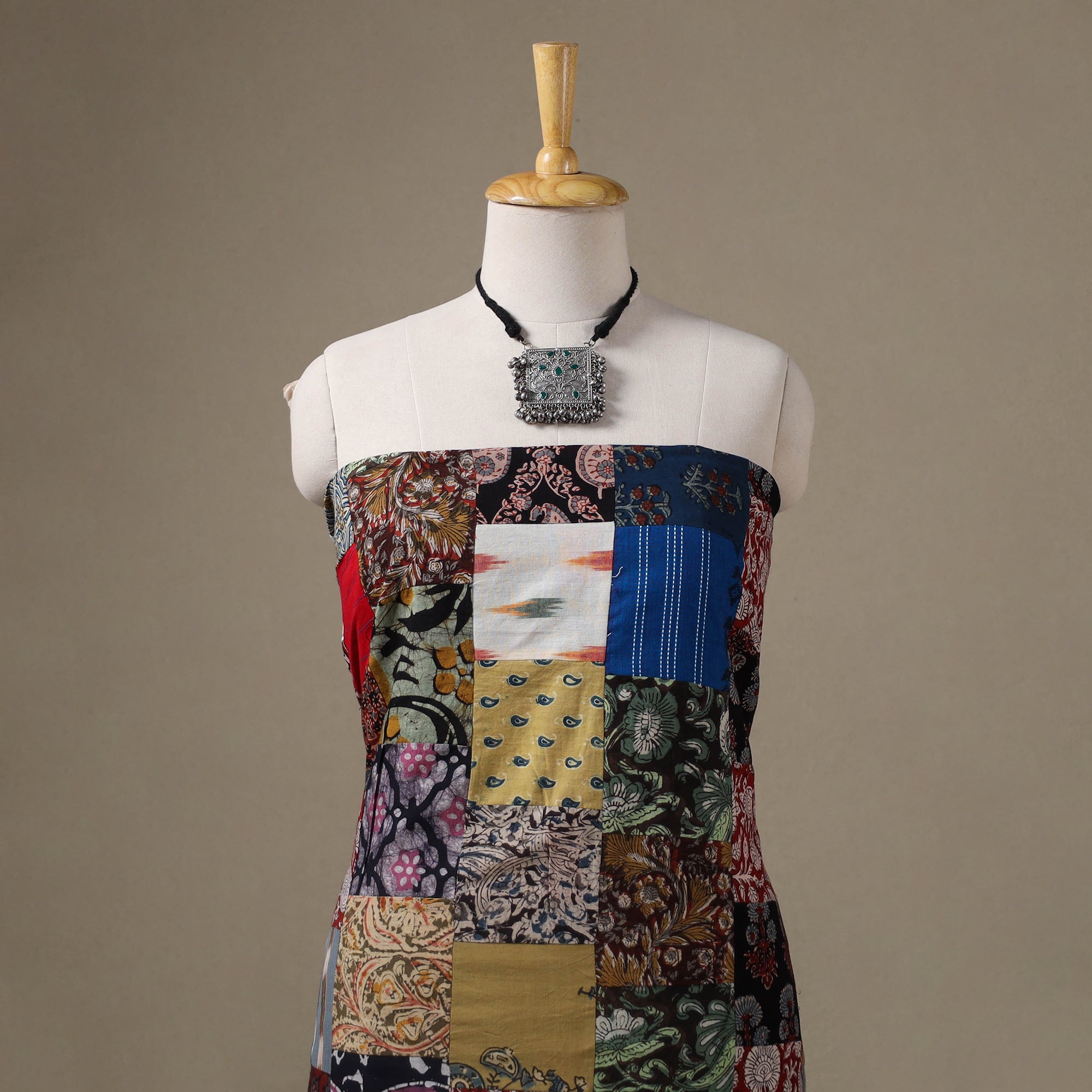 Multicolor - hand-stitched mosaic cotton unstitched kurta