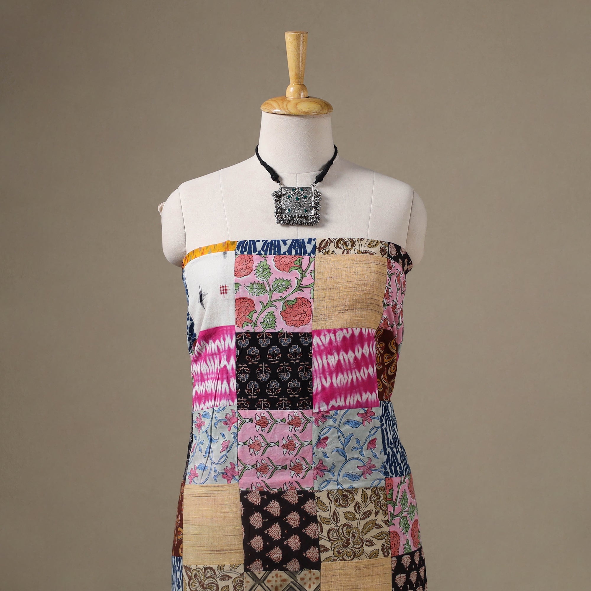 Multicolour Hand-Stitched Mosaic Cotton Kurta Material